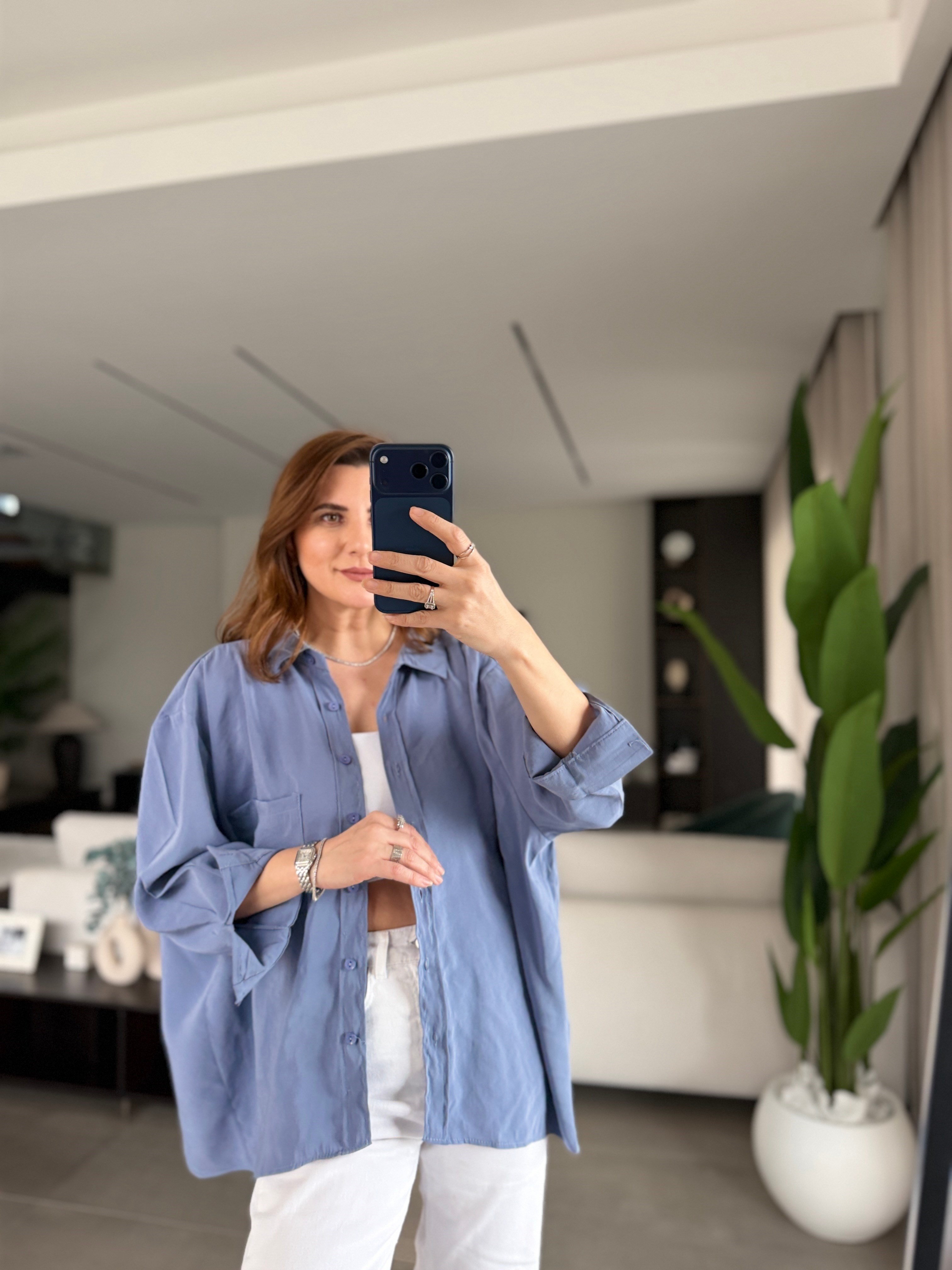 İndigo Tek Cepli Modal Gömlek