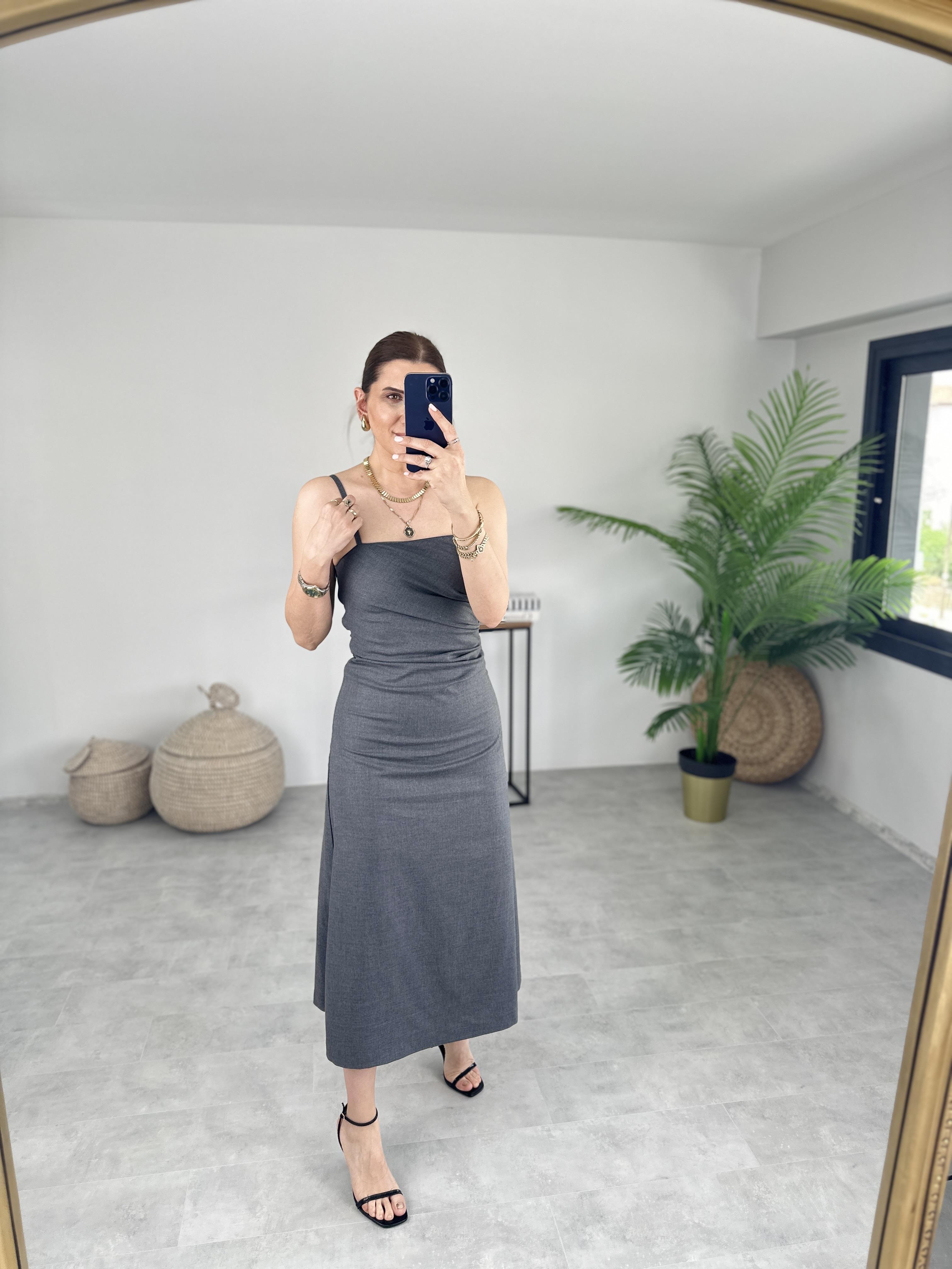 İP ASKILI DRAPELİ ELBİSE