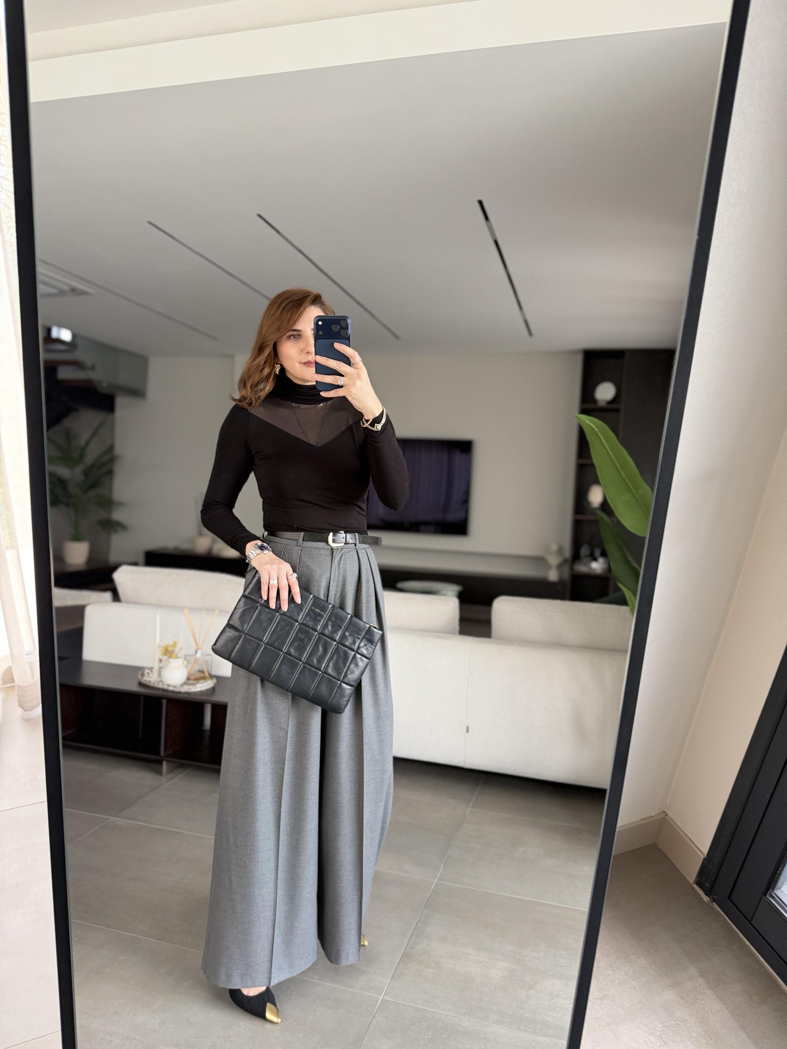 Kemerli Pileli Palazzo Pantolon