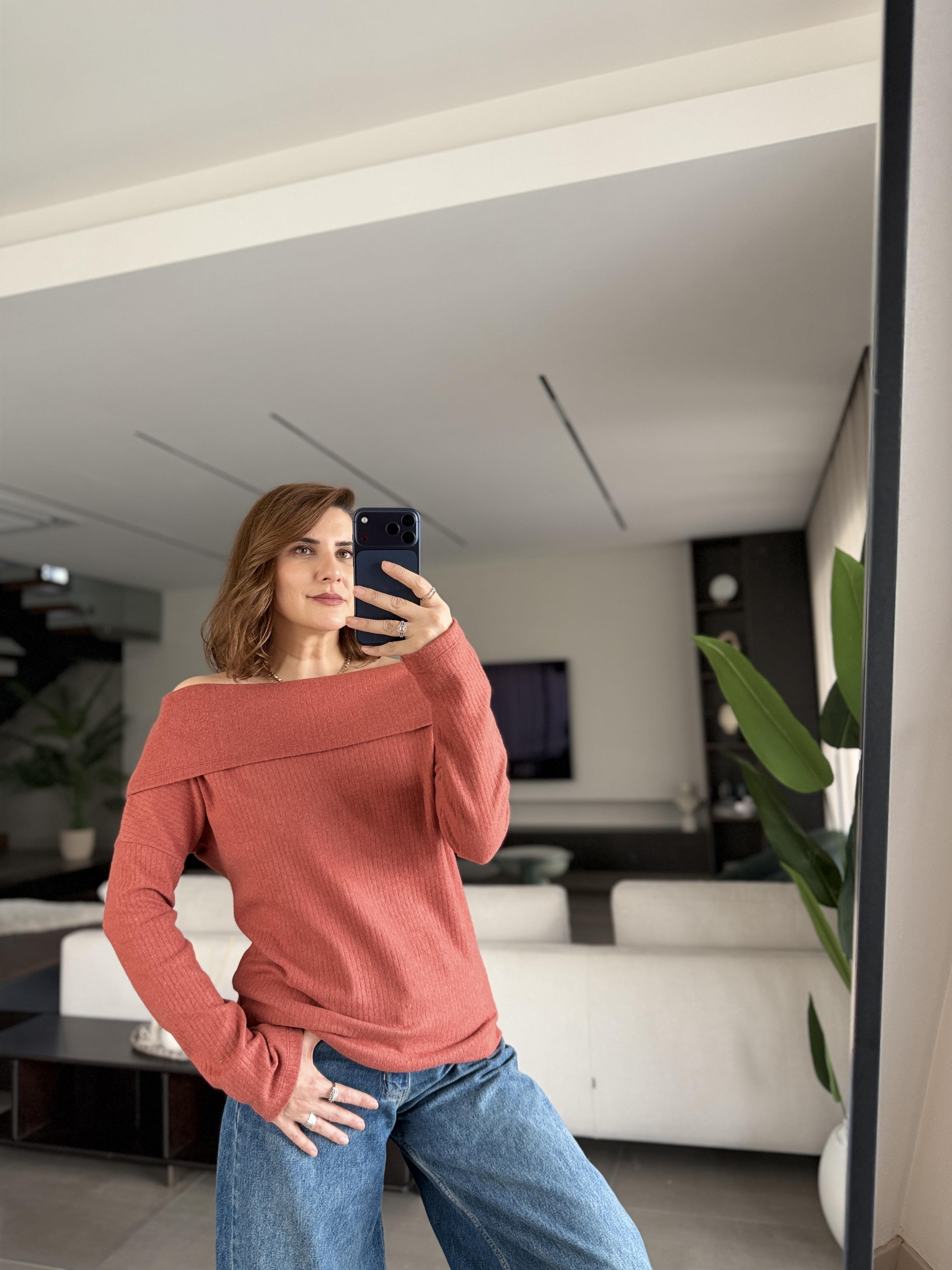 Kiremit Fitillli Madonna Yaka Bluz