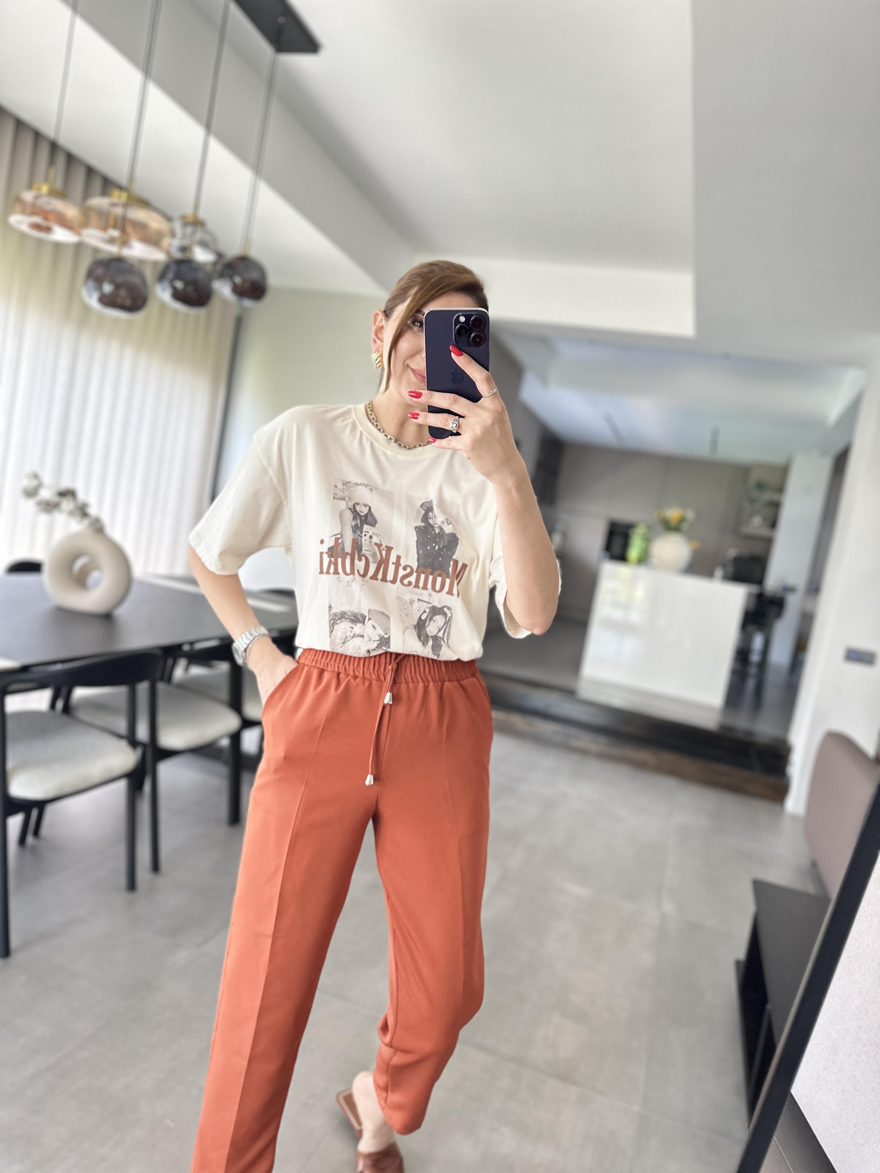 Kiremit Yan Cepli Bel Lastikli Pantolon