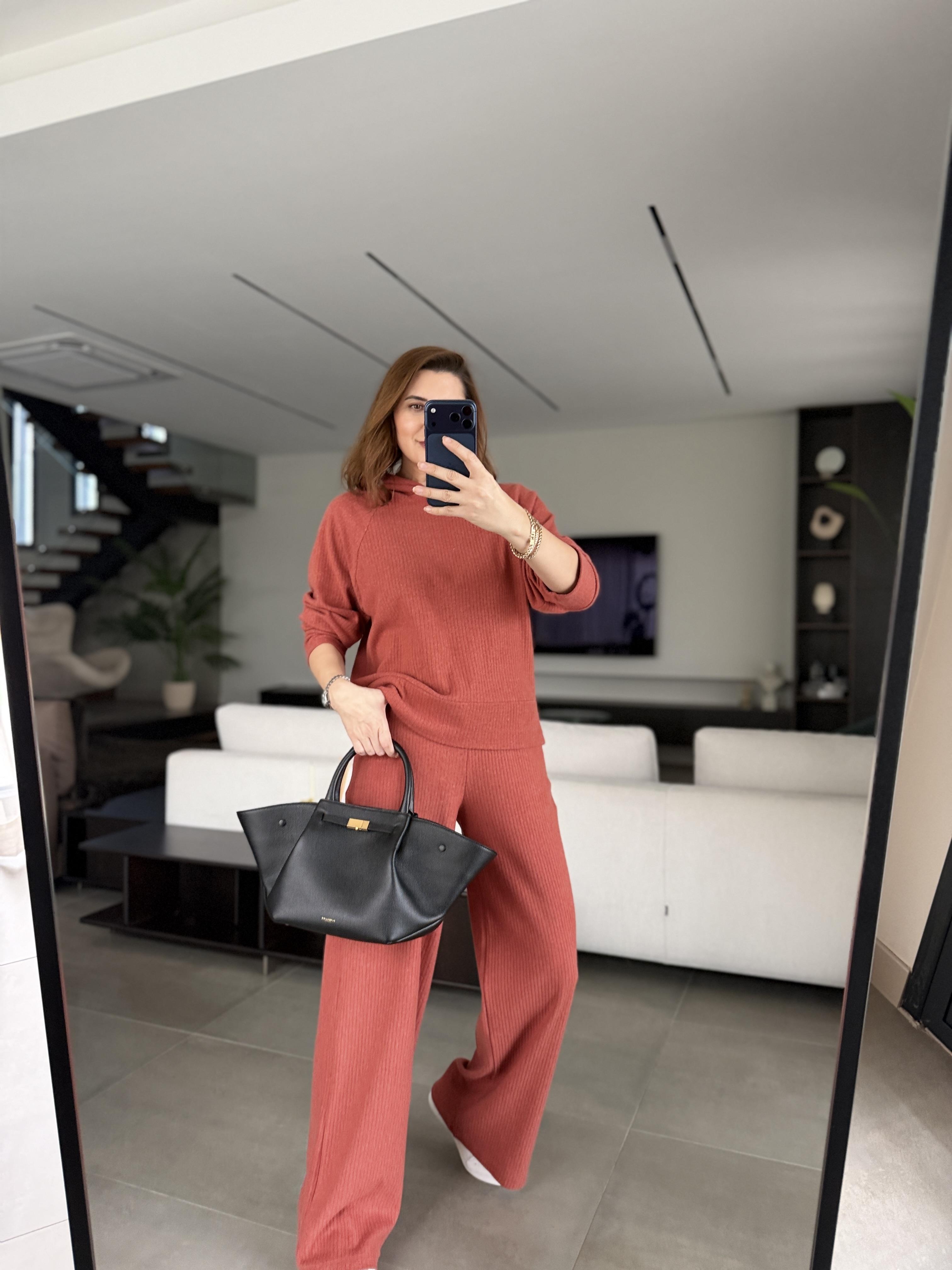 Kiremit Yumoş Kapşonlu Reglan Kol Takım