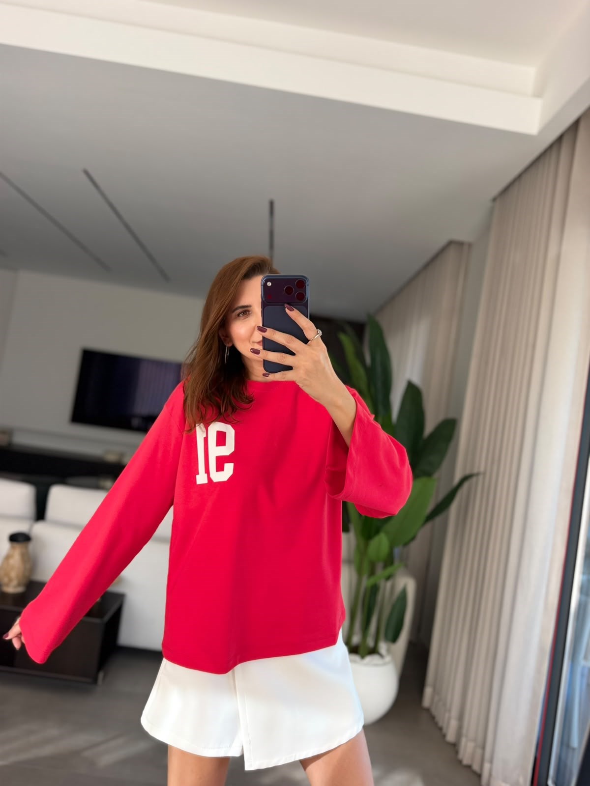 Kırmızı 91 Baskılı Sweatshırt