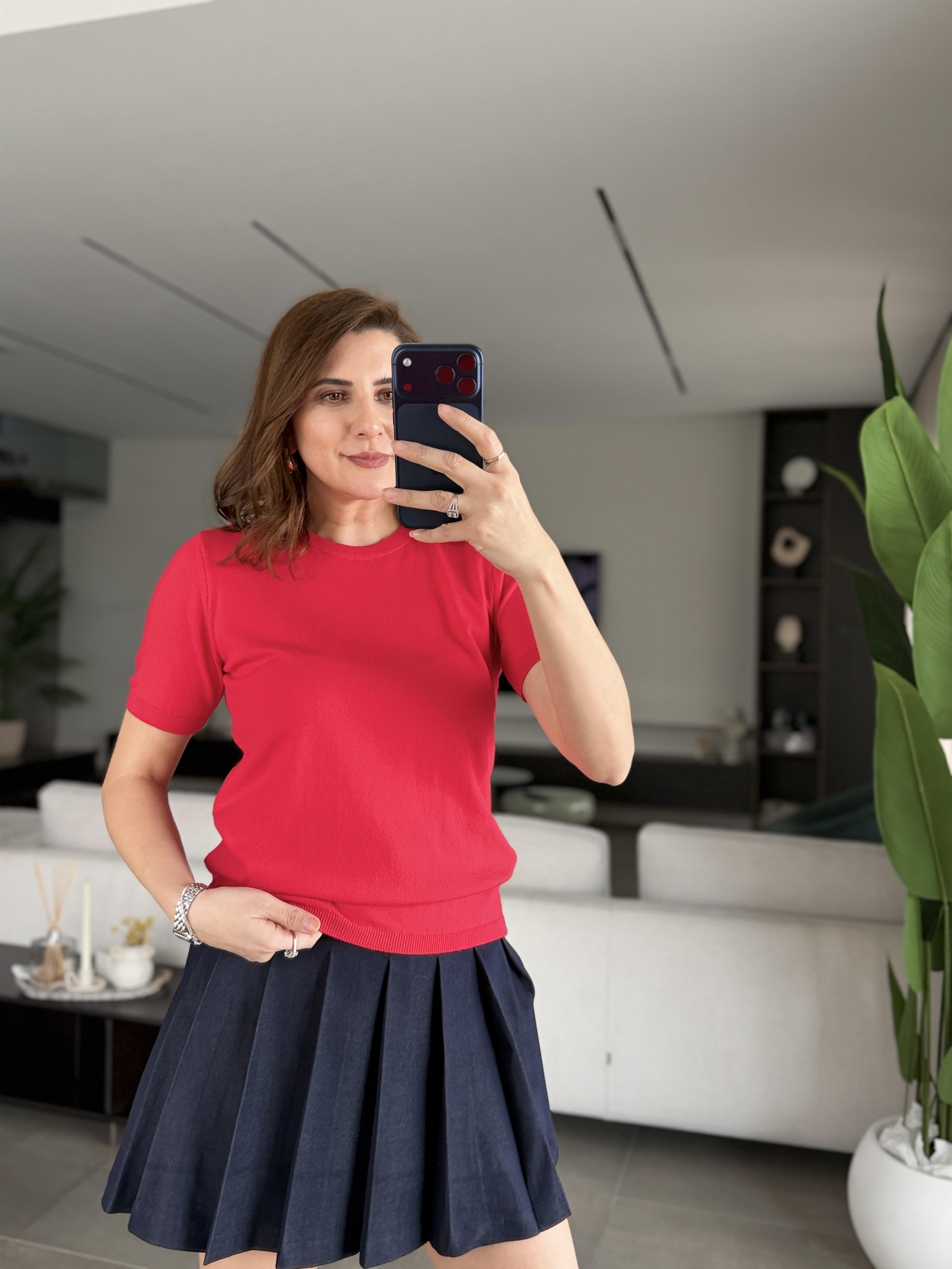 Kırmızı Bisiklet Yaka Kısa Kollu Yumoş Kazak