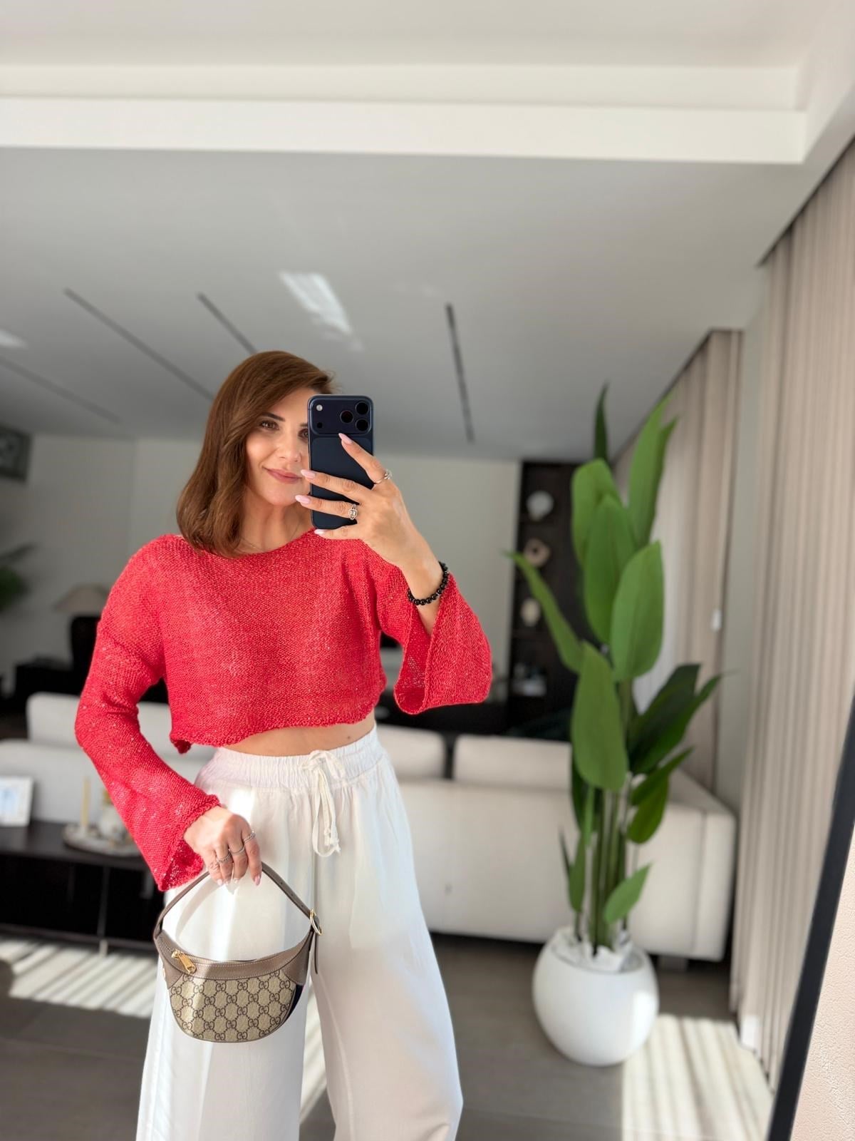 Kırmızı  Crop Pullu Bluz
