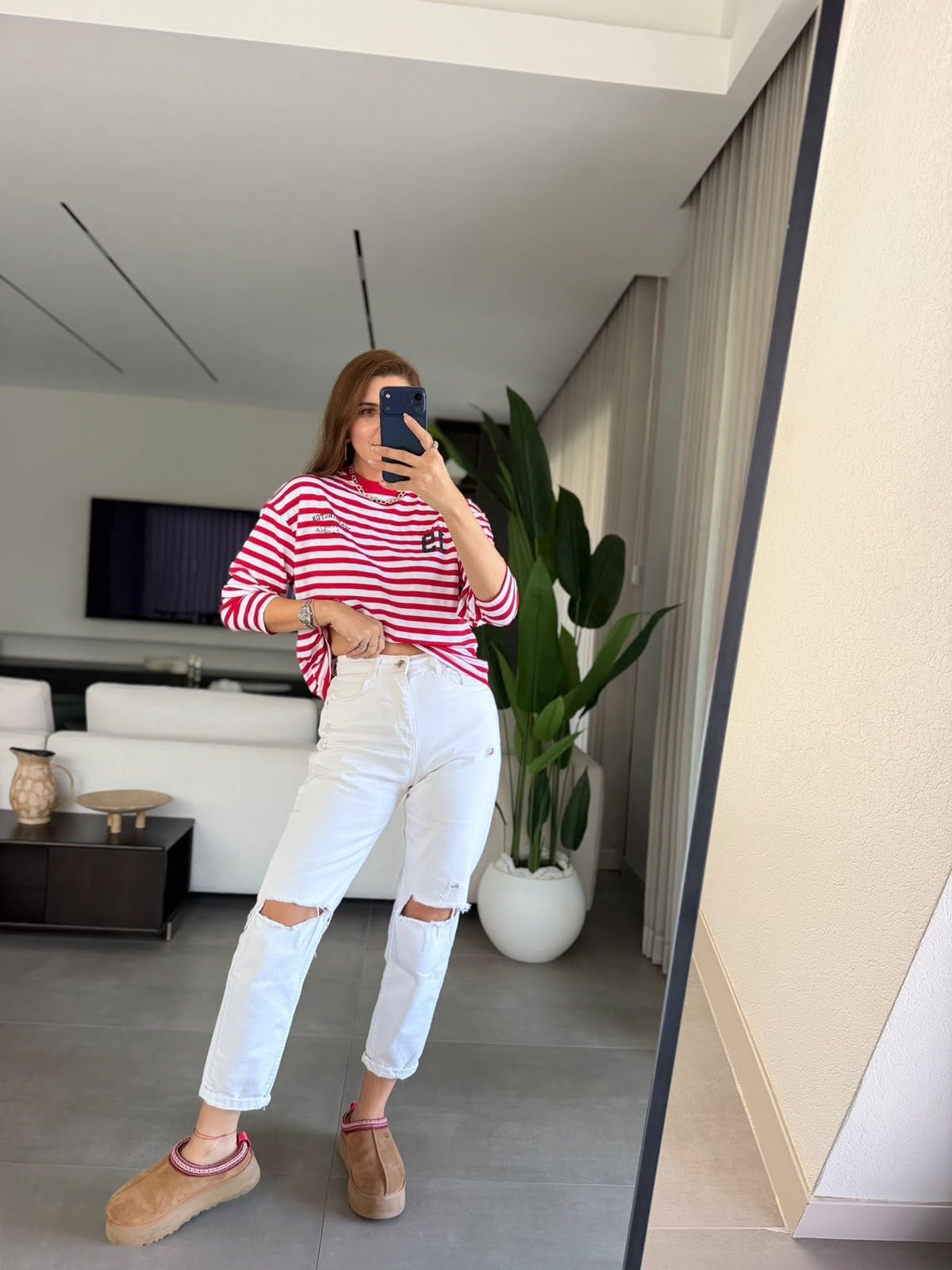 Kırmızı Elena Çizgili Sweatshırt