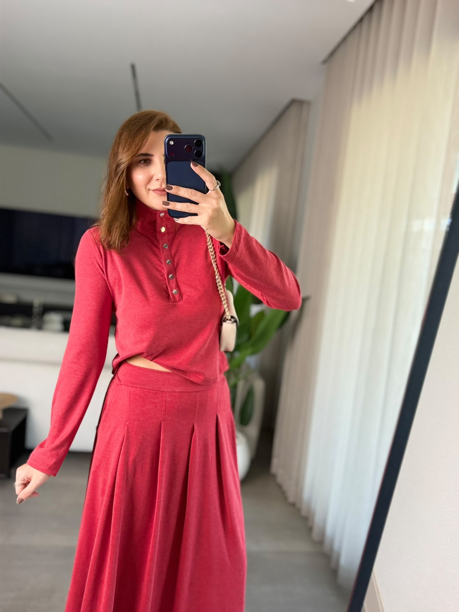 Kırmızı Lora Düğmeli Takım