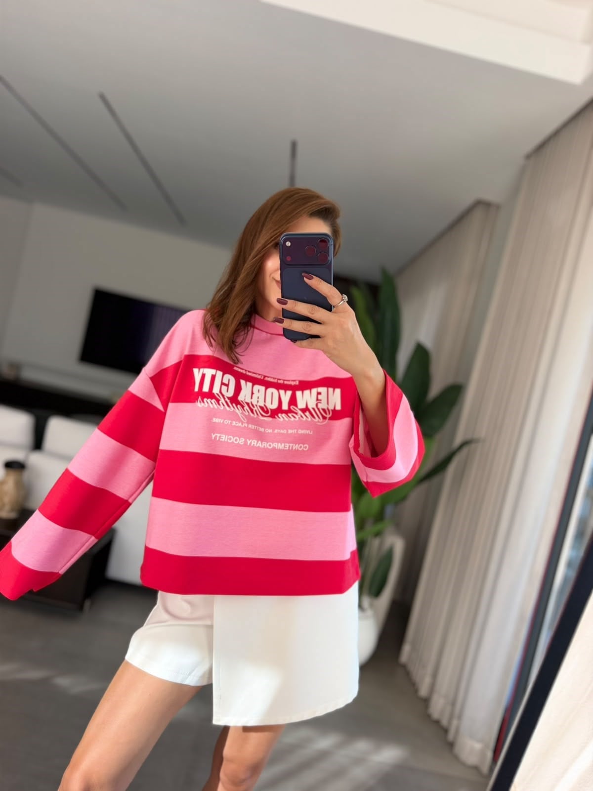 Kırmızı NY Cıty Baskılı Sweatshırt