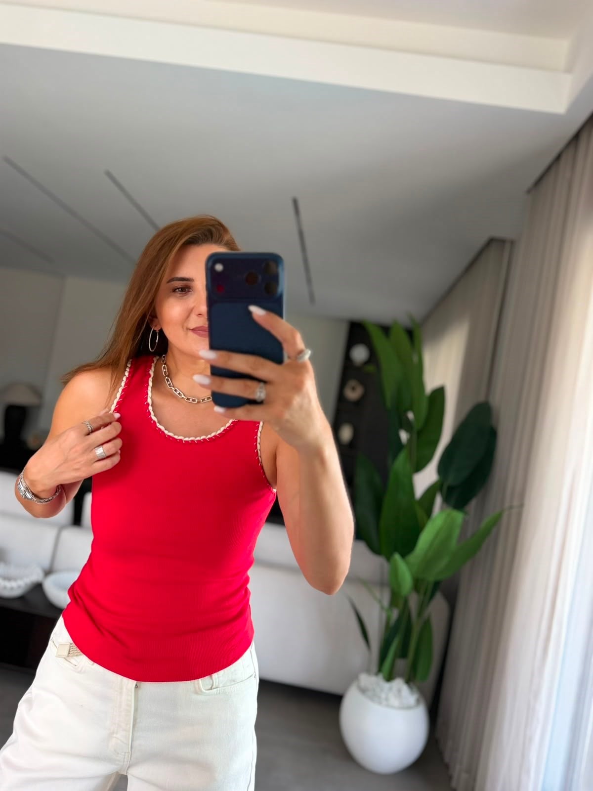 Kırmızı Örgü Detaylı Fitilii Atlet