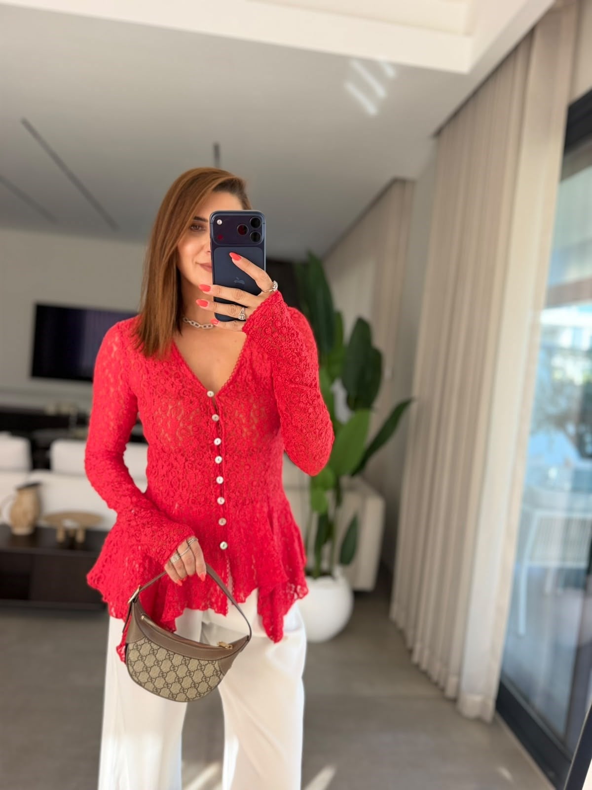 Kırmızı  Violetta Dantel Peplum Hırka