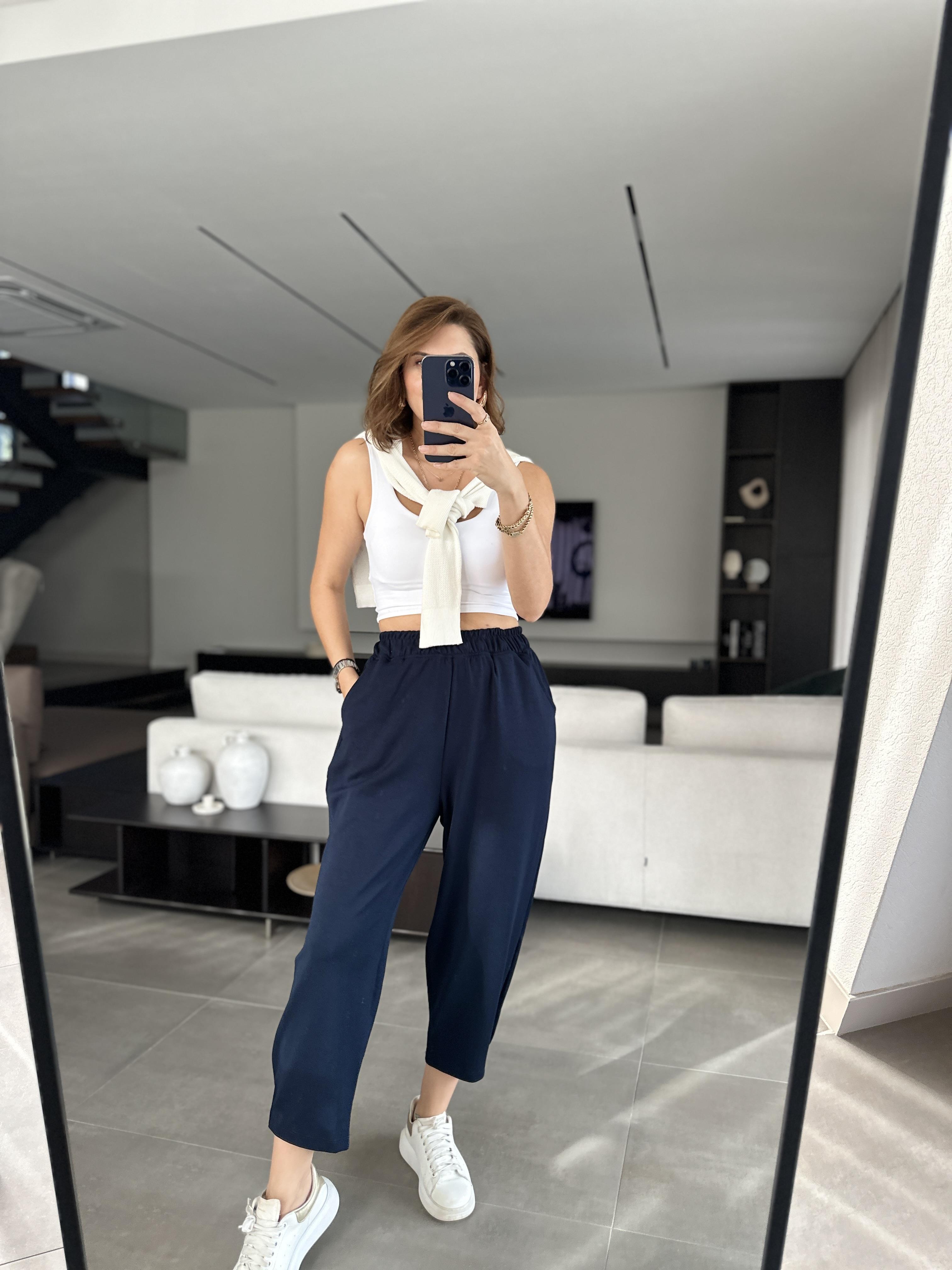 Lacivert Baggy Tutturmalı Pantolon