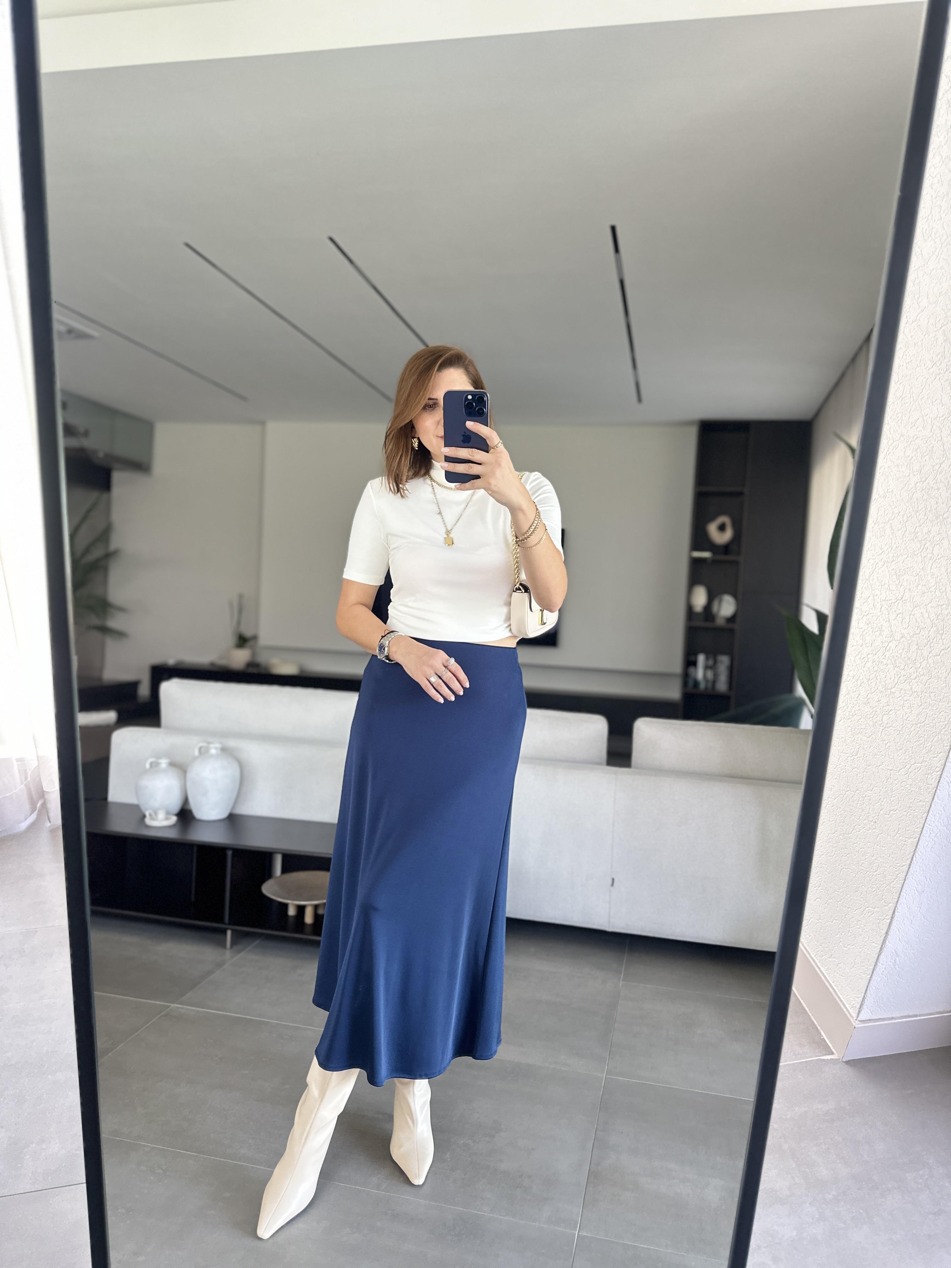 Lacivert Bel Lastikli Çan Etek