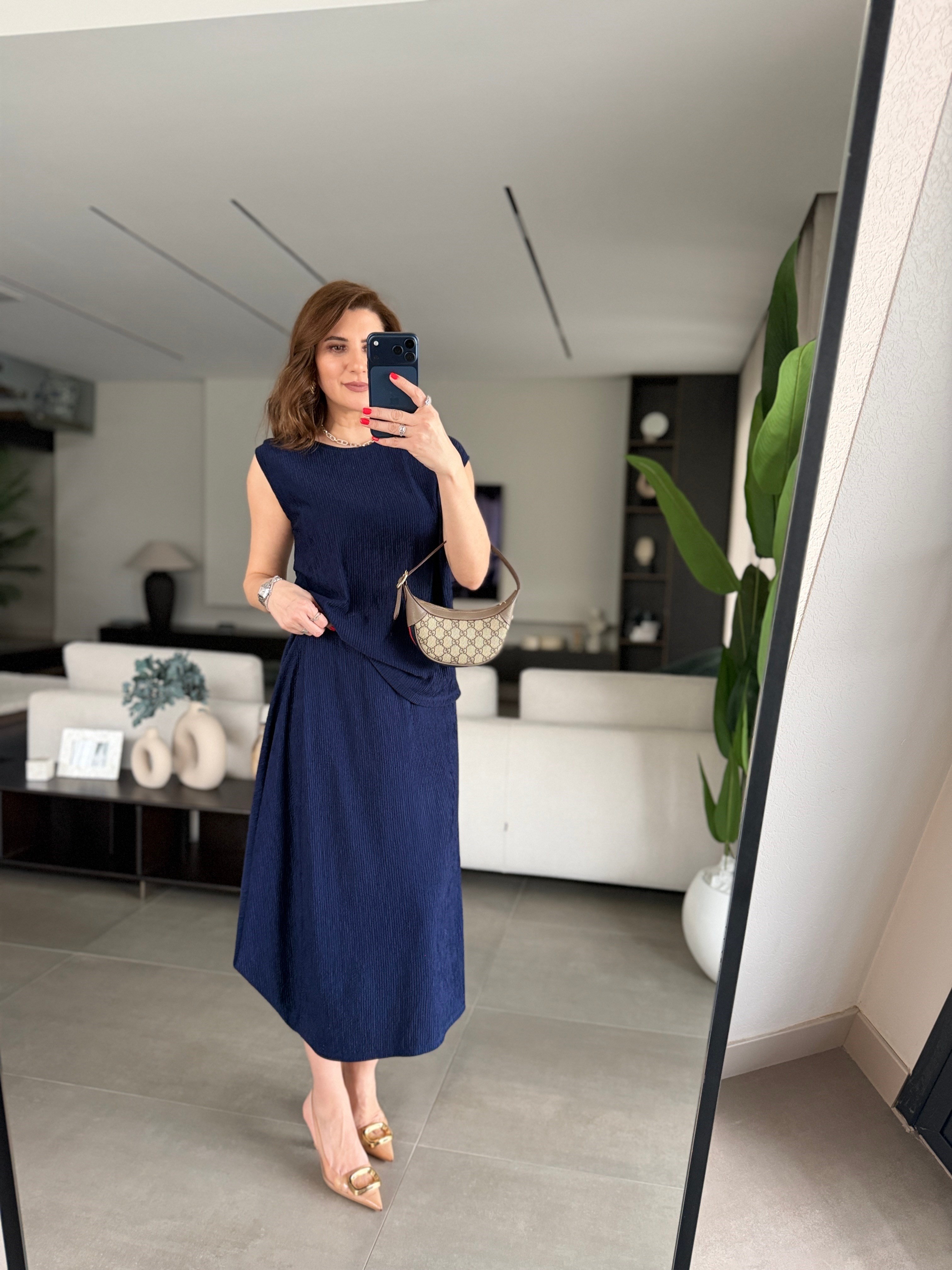 Lacivert Buzzy Fitilli Yumoş Etek Takım