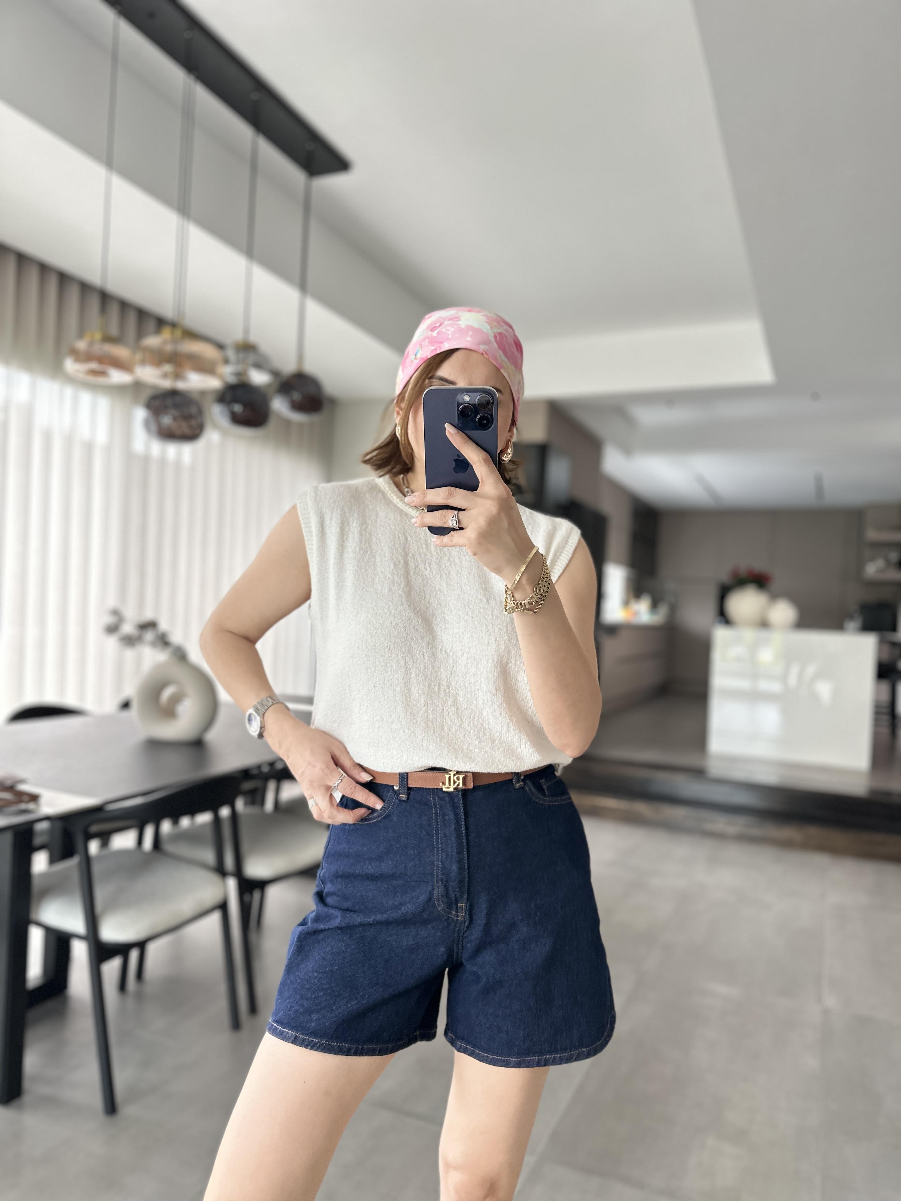 Lacivert Cepli Rons Kot Şort