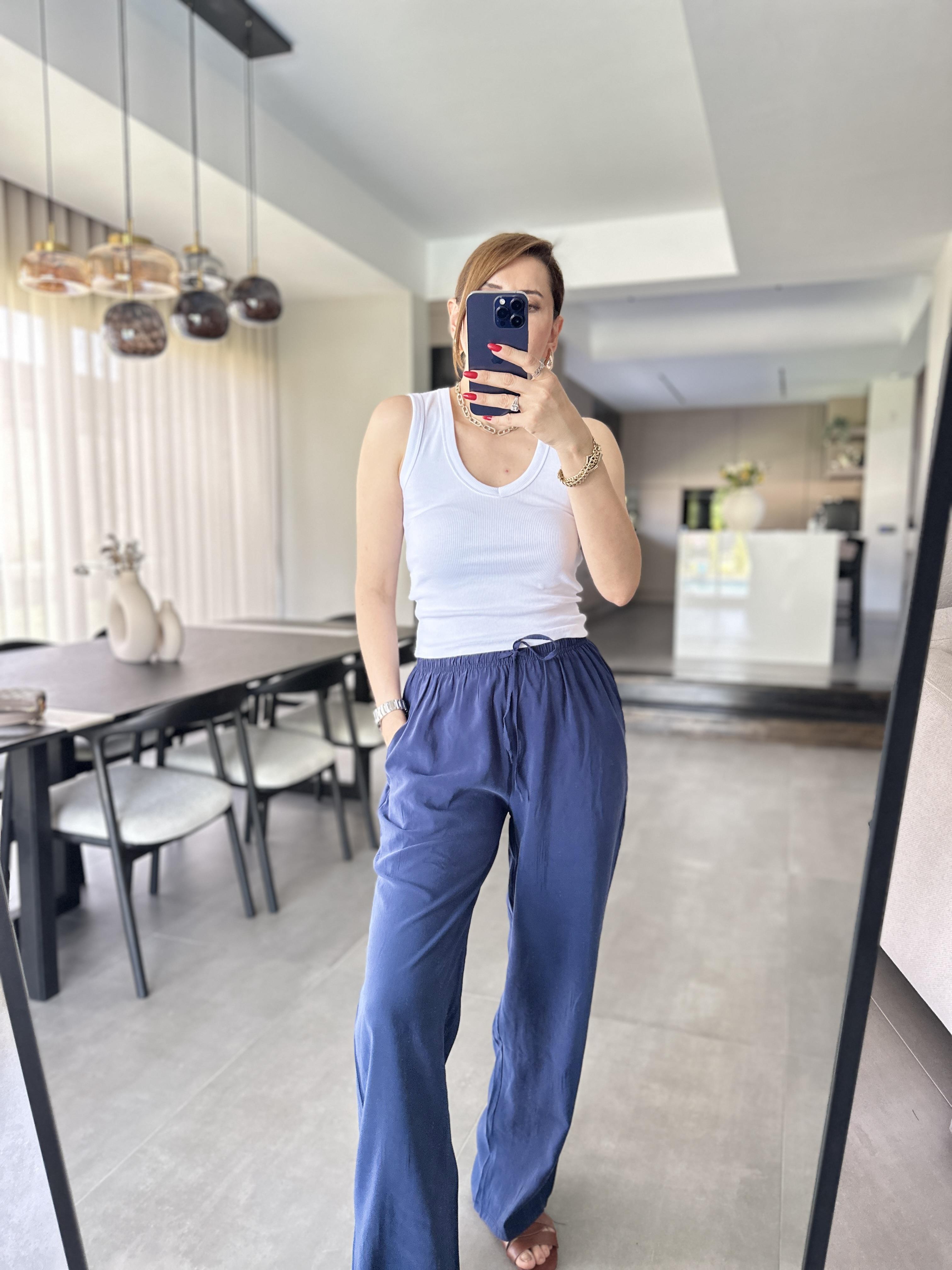 Lacivert İnce Kemerli Mas Pantolon