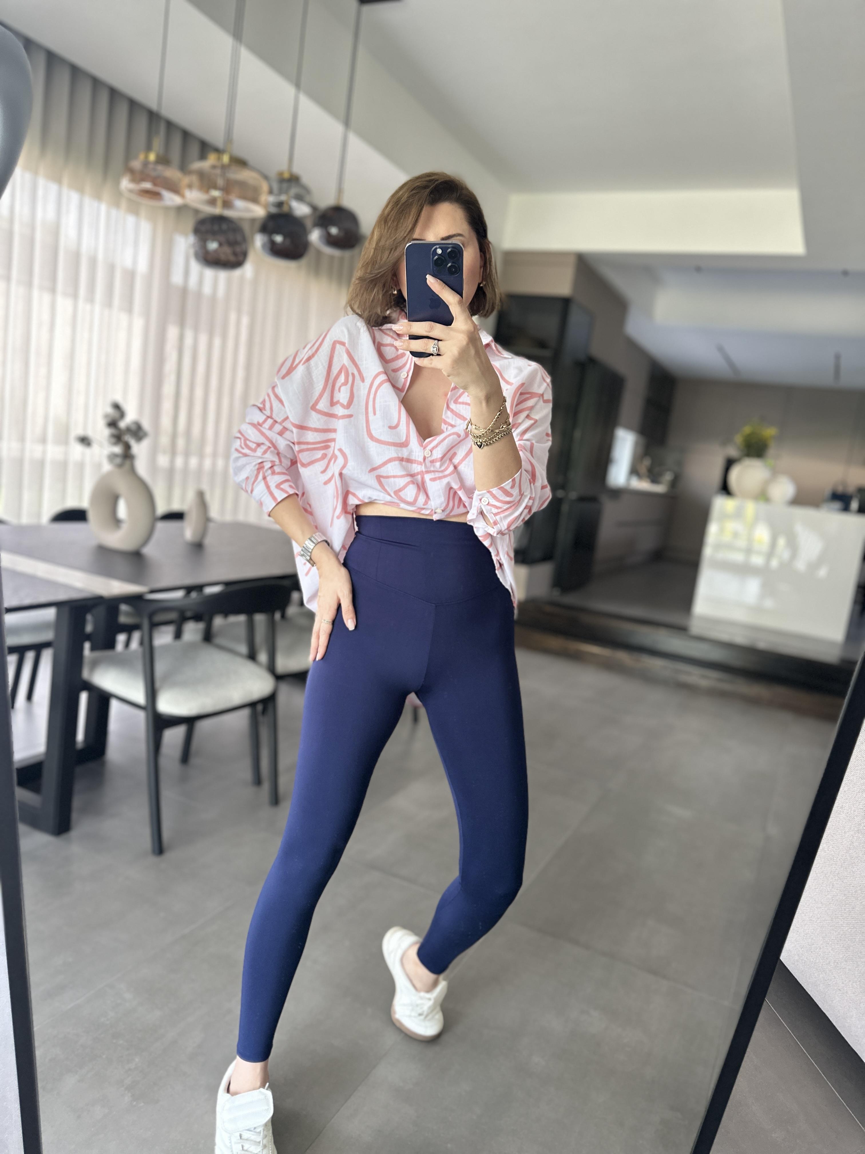 Lacivert Kalın Kemer Toparlayıcı Tayt