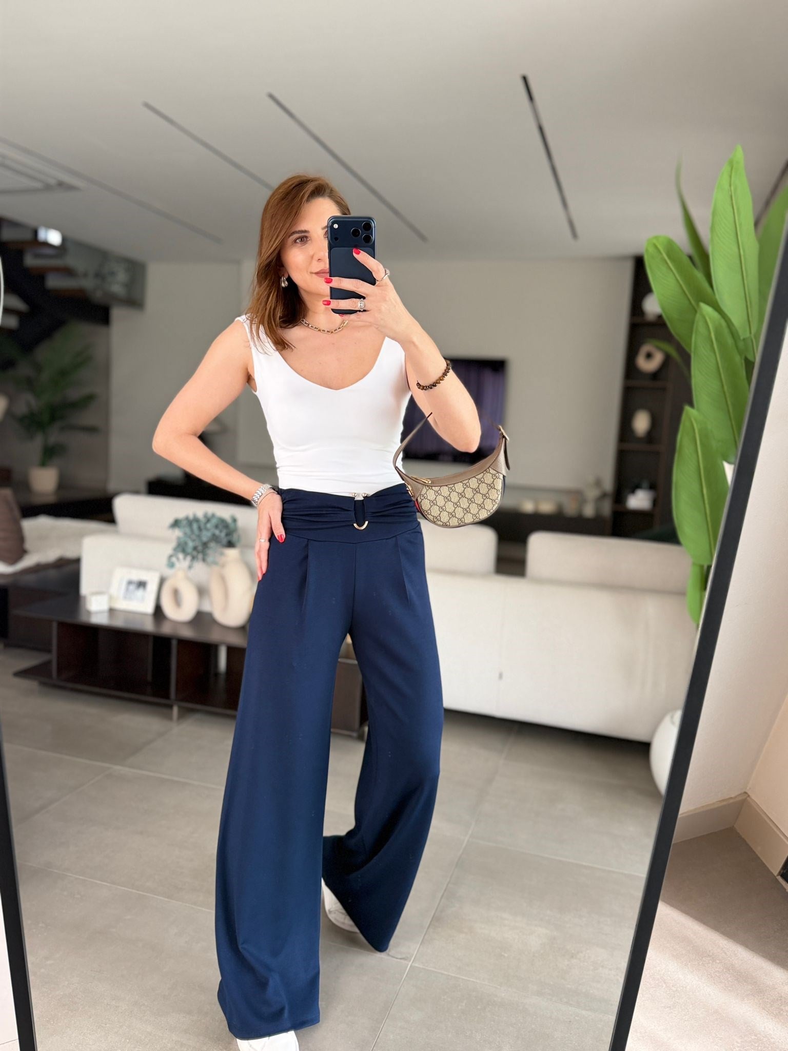 Lacivert  Modal Önü Tokalı Pantolon