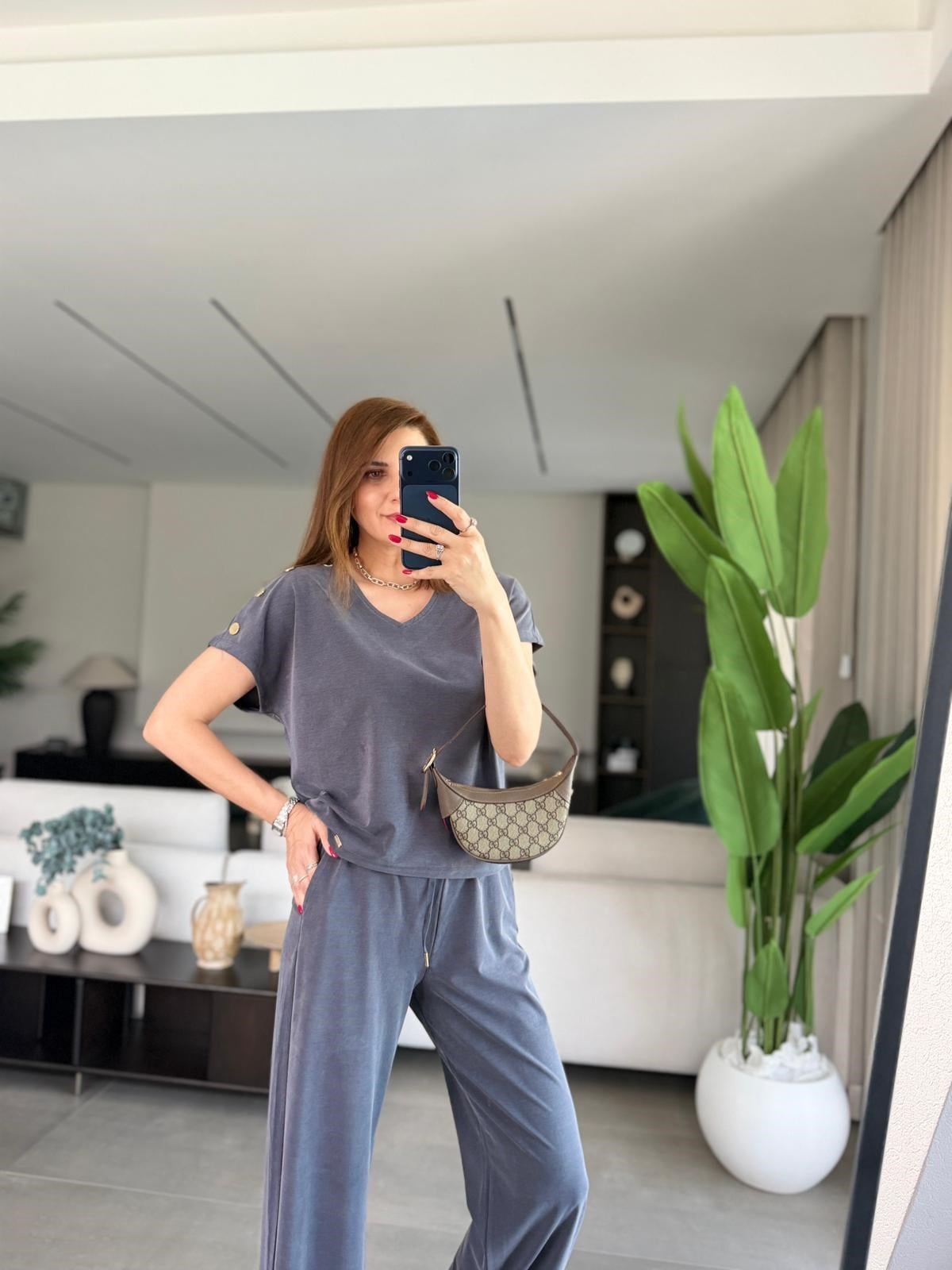 Lacivert Omuz Çıtçıt Detay Pike Takım