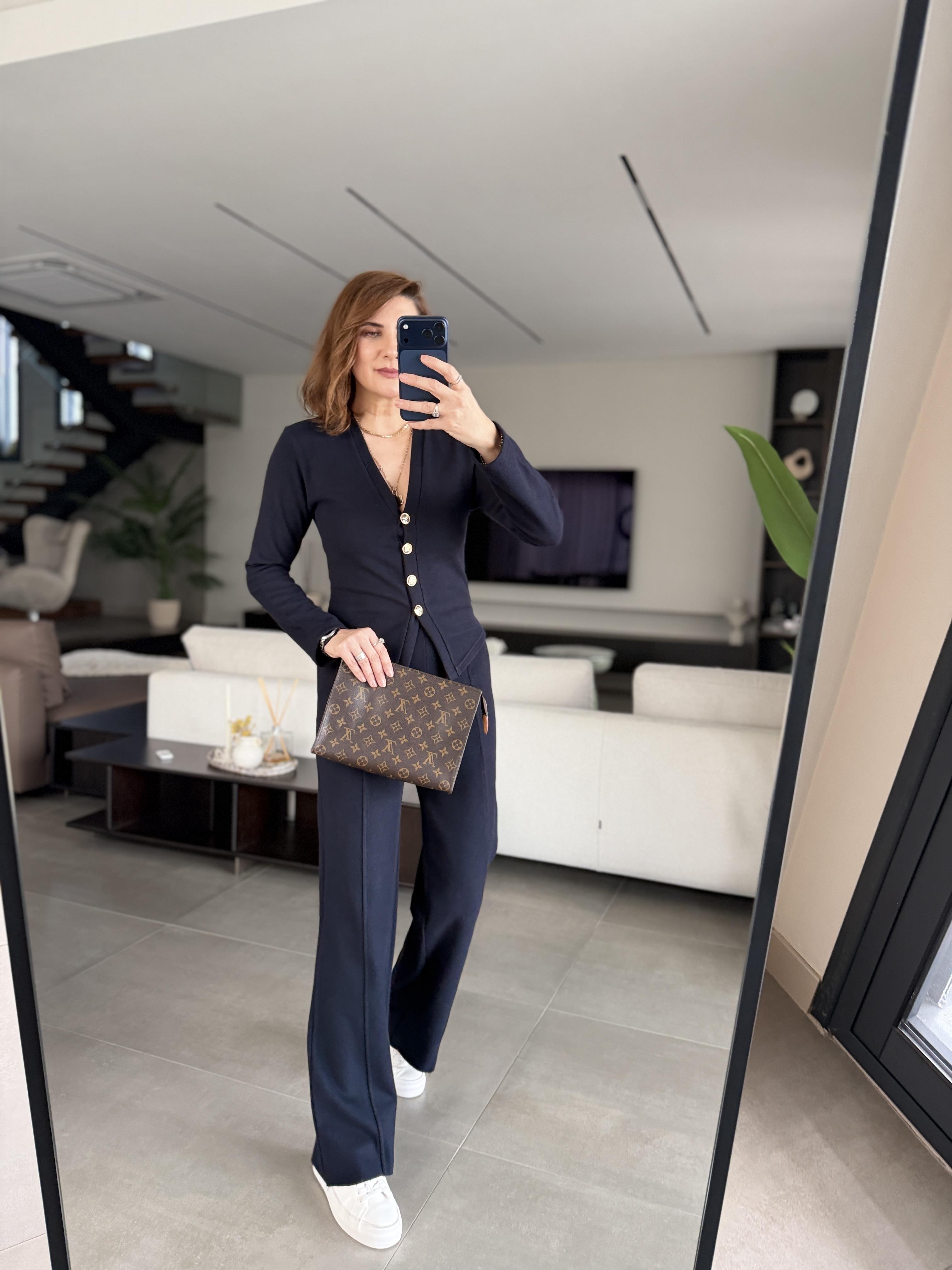 Lacivert Selanik Önü Düğmeli Ceket Takım