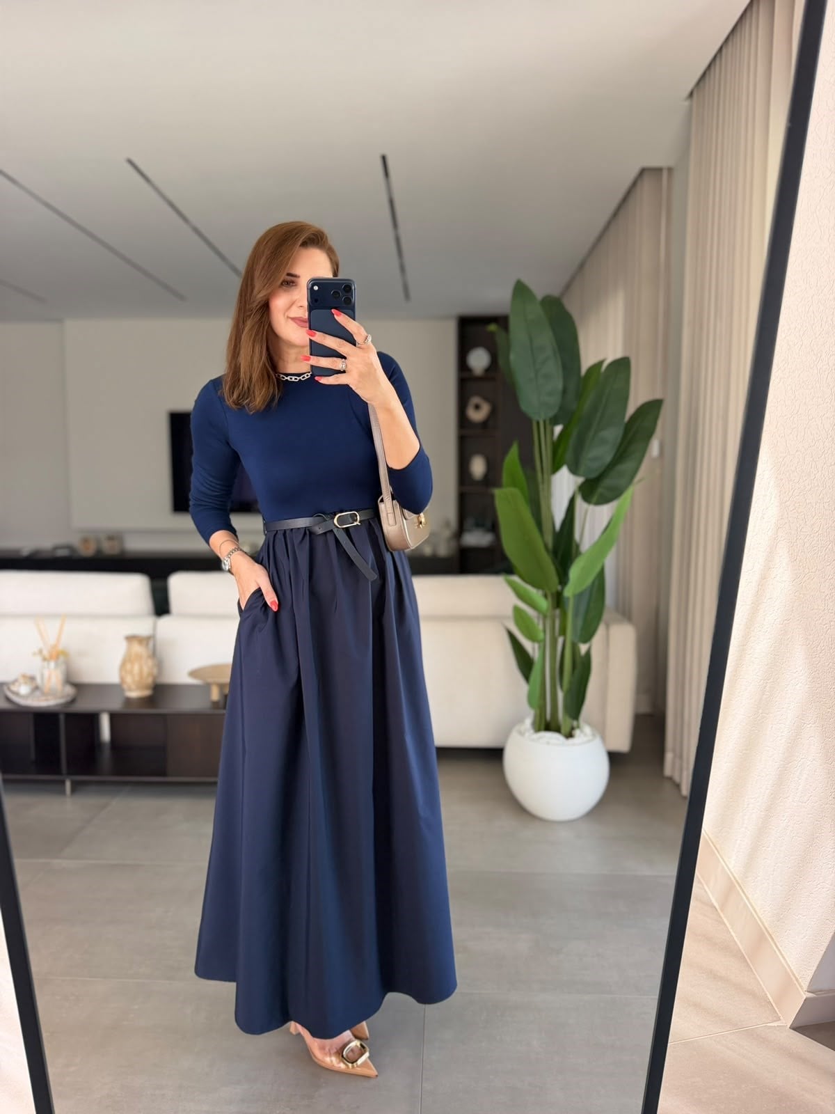 Lacivert  Üst Modal Poplin Elbise