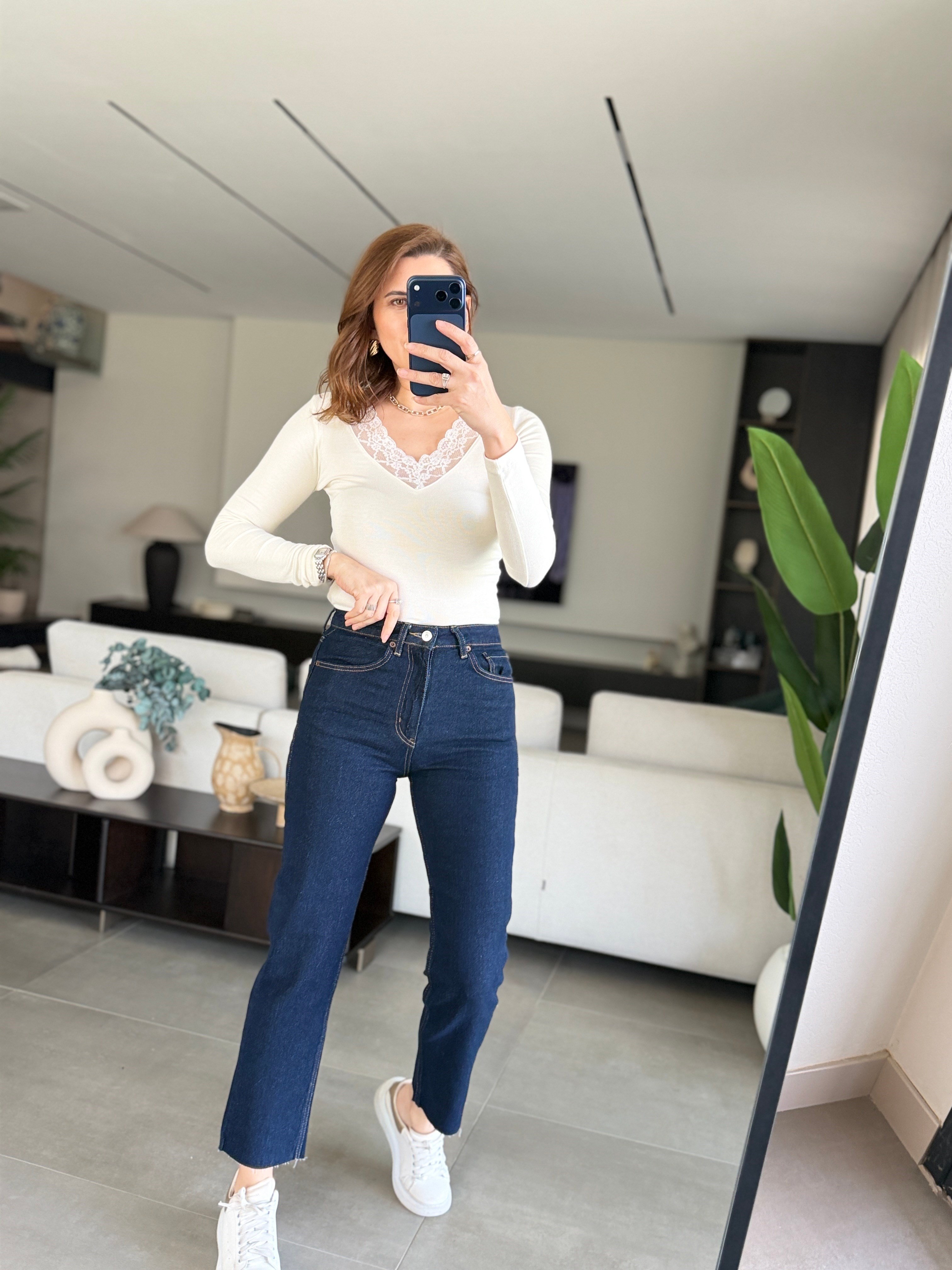 Lacivert ZR Model Kesik Paça Jean