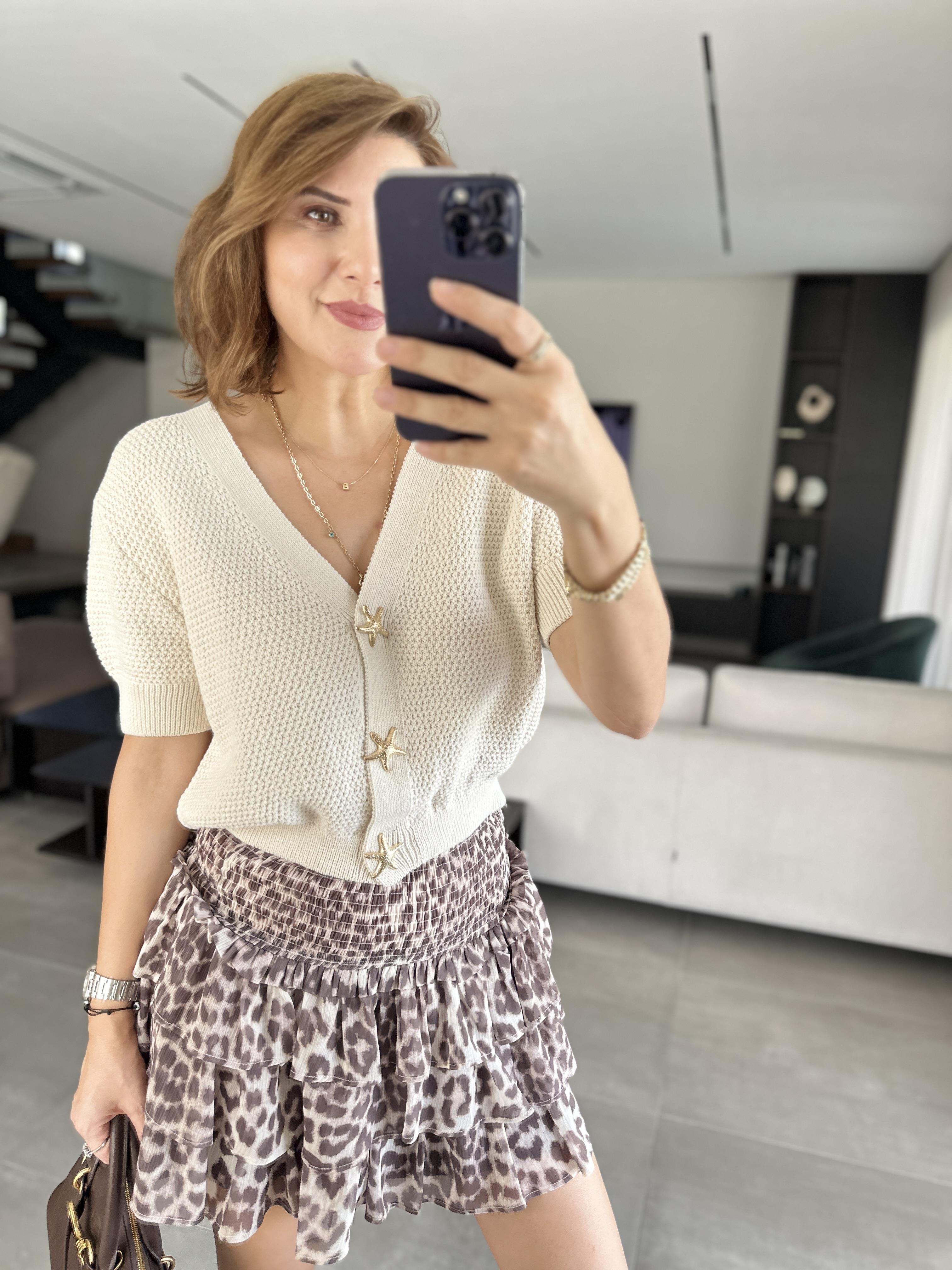 Leopar Desenli Fırfırlı Etek