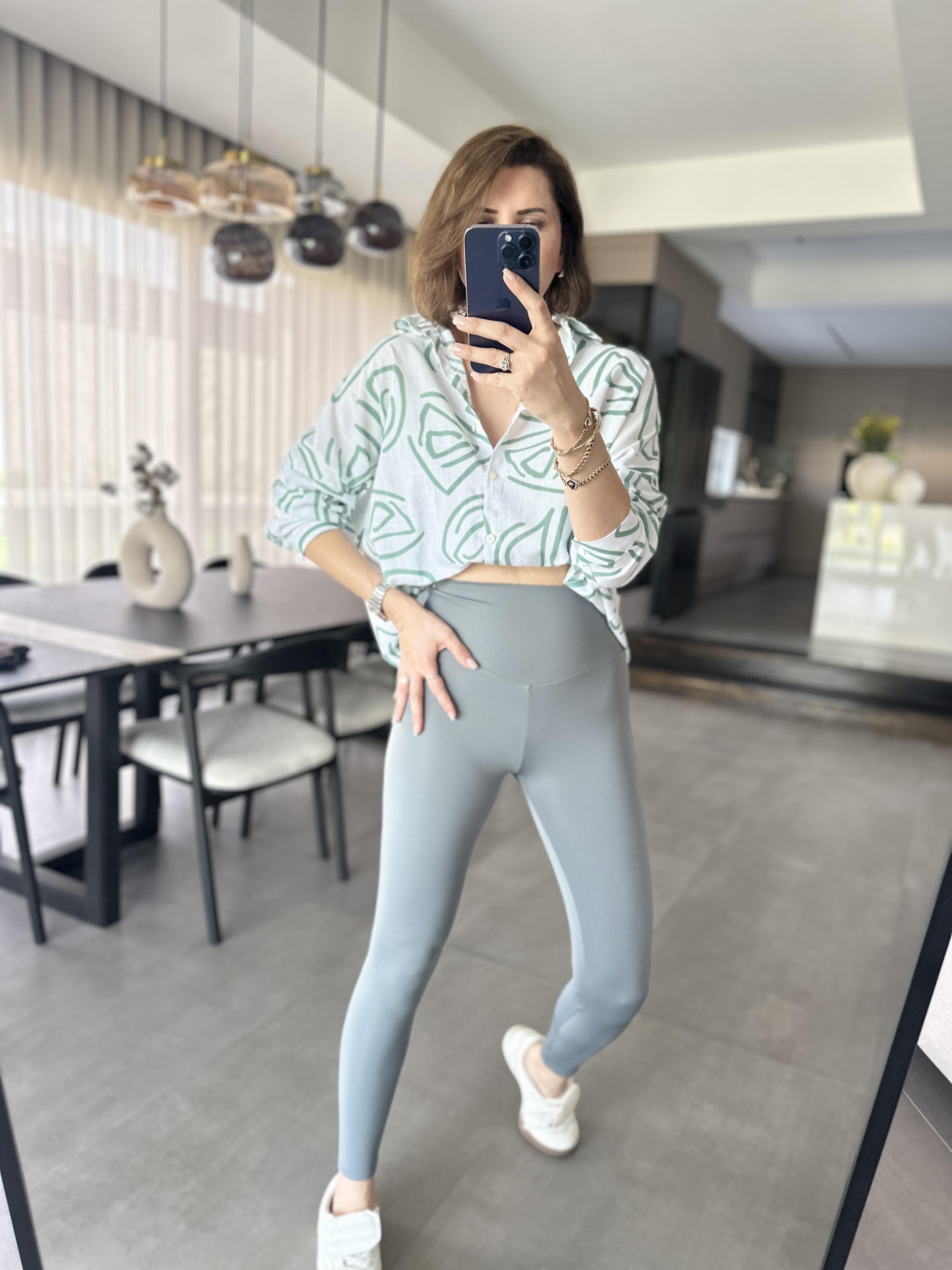 Mint Yeşili Kalın Kemer Toparlayıcı Tayt