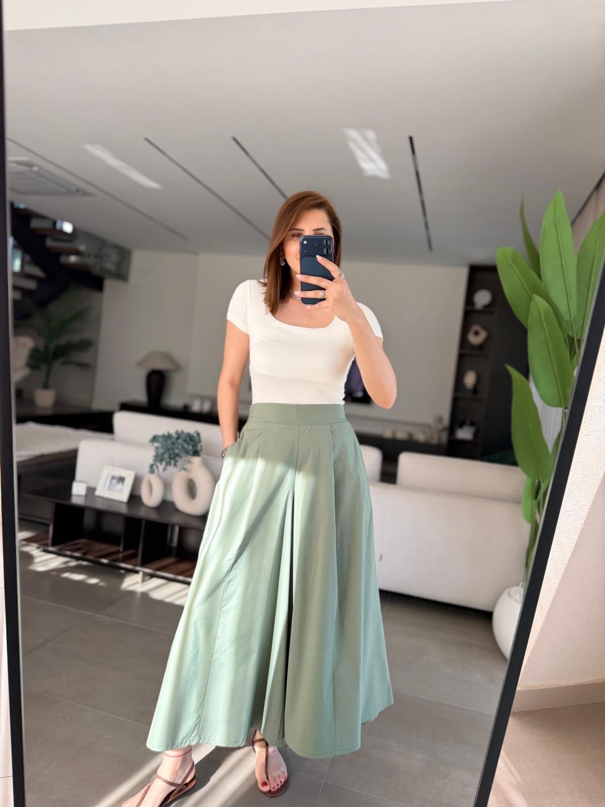 Mint Yeşili Plise Detay Pantolon Etek