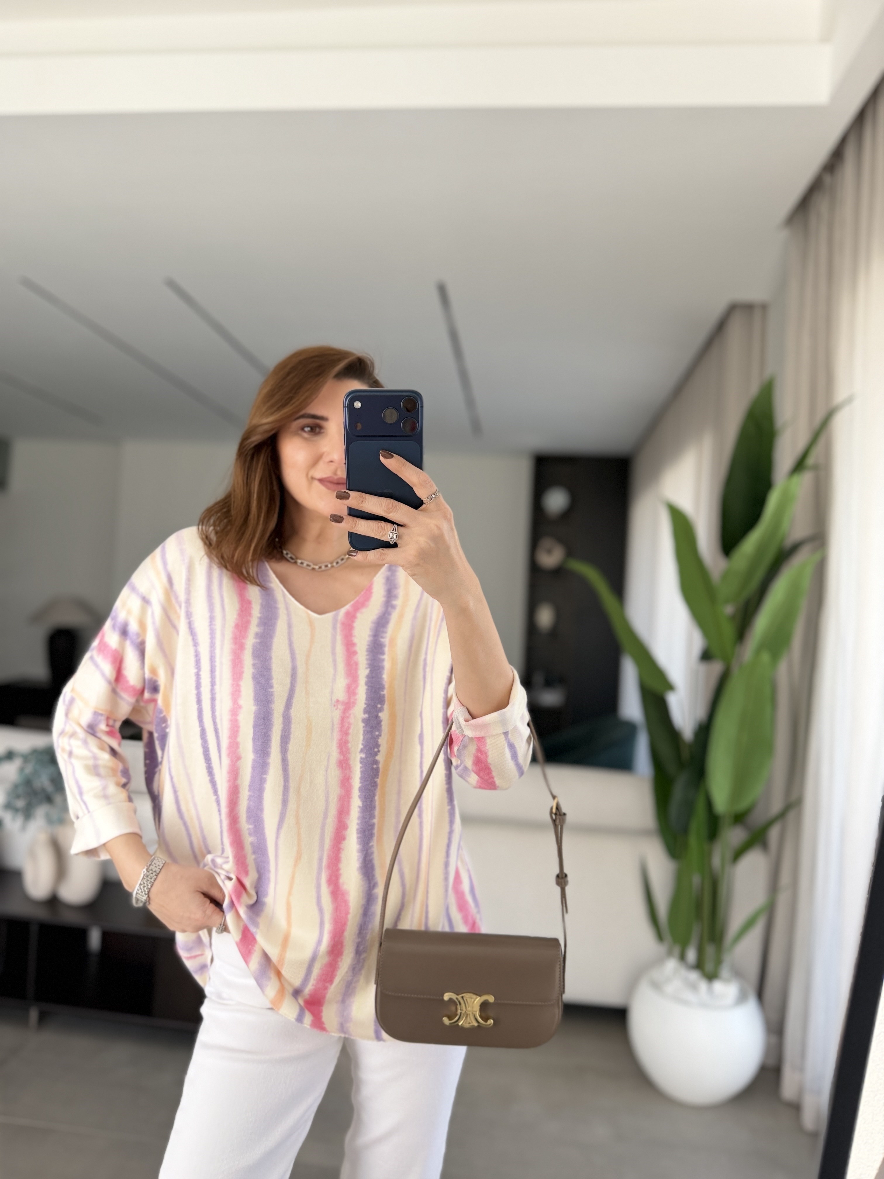 Mor Batik Desen Büyük Beden Bluz