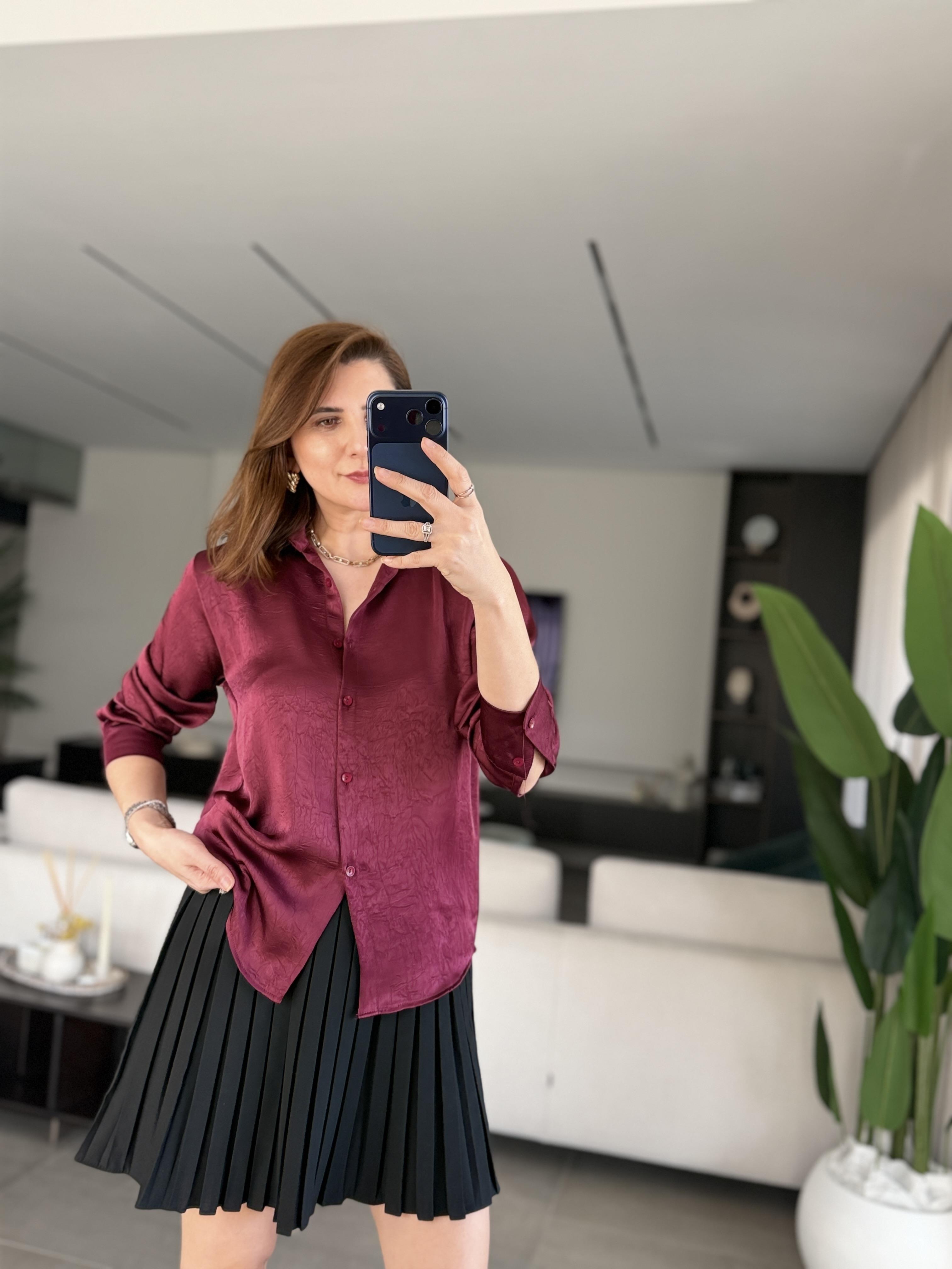 Mürdüm Jakar Saten Gömlek