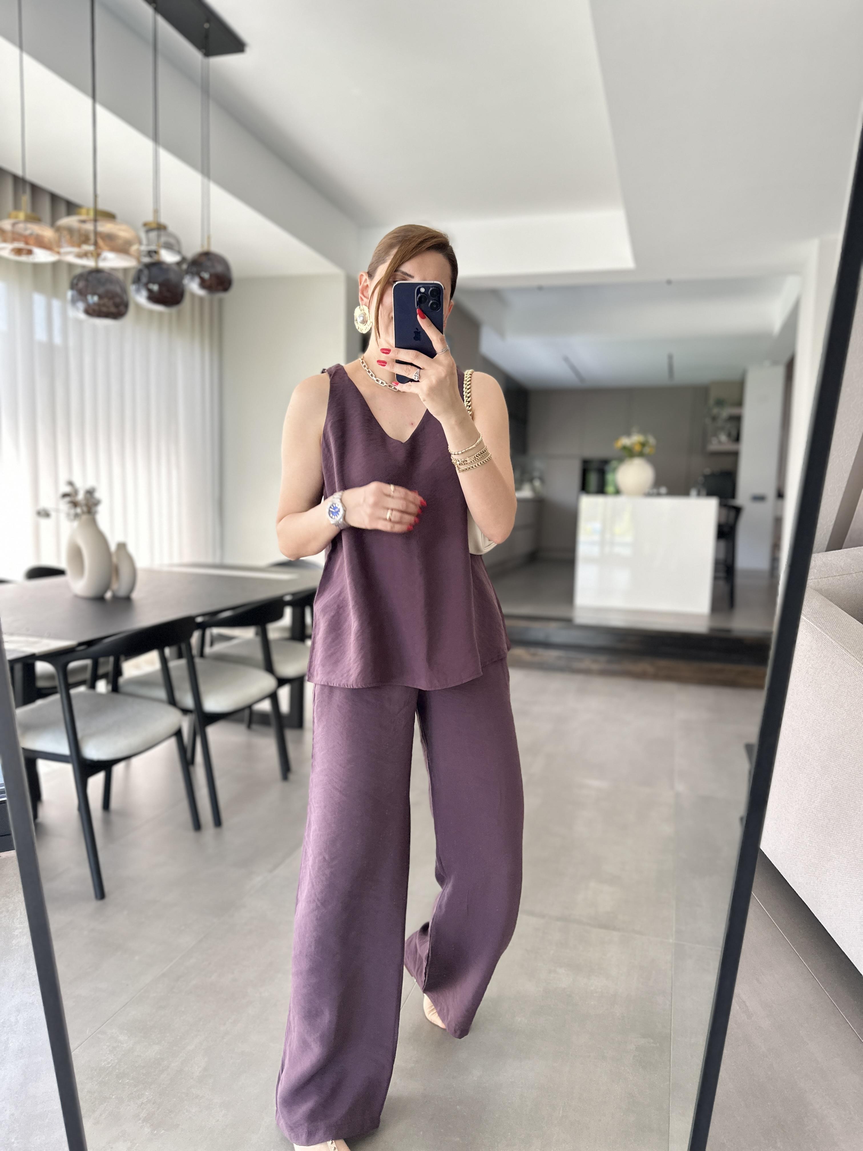 Mürdüm Kolsuz Tensel Pantolon Takım