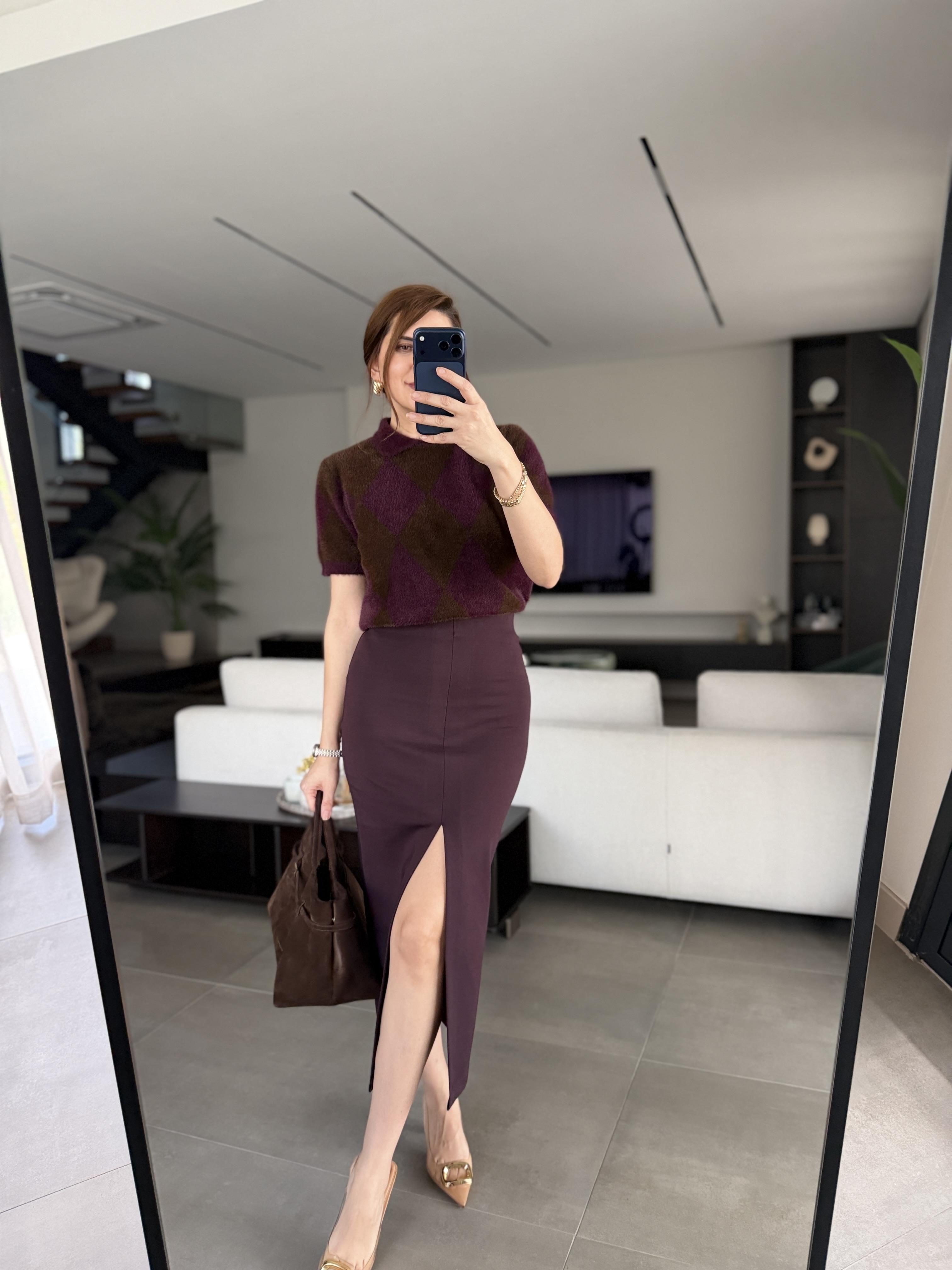 Mürdüm Ön Yırtmaçlı Etek