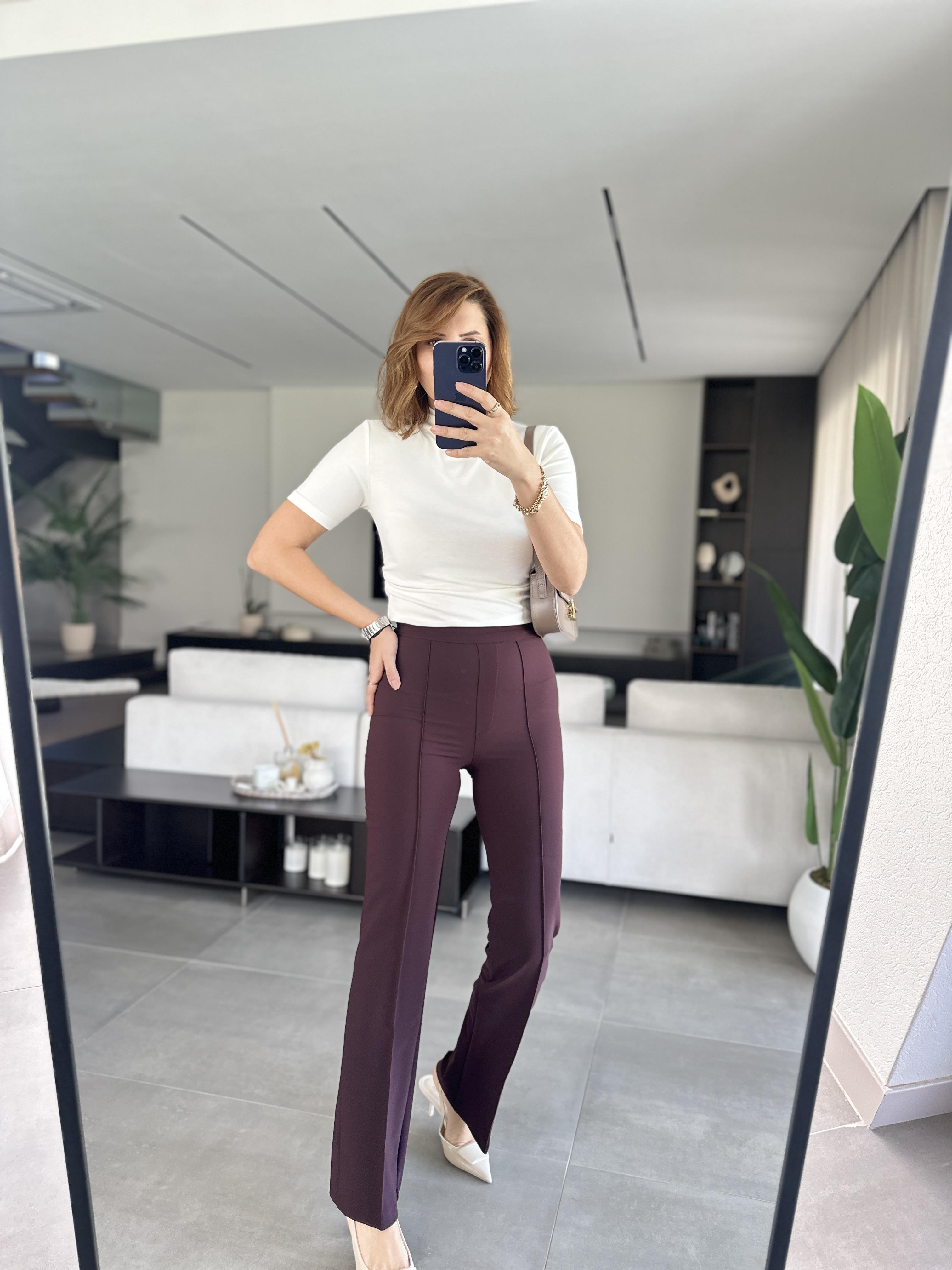 Mürdüm Önü Dikişli Toparlayıcı Pantolon