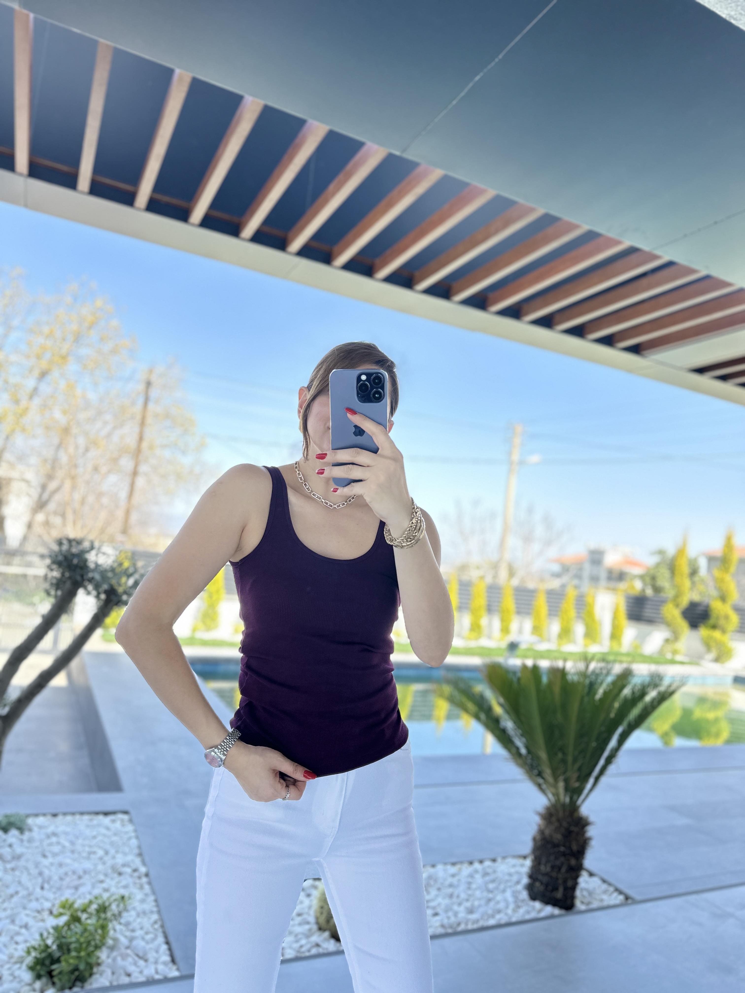 Mürdüm Sırt Dikiş Detaylı Fitilli Atlet