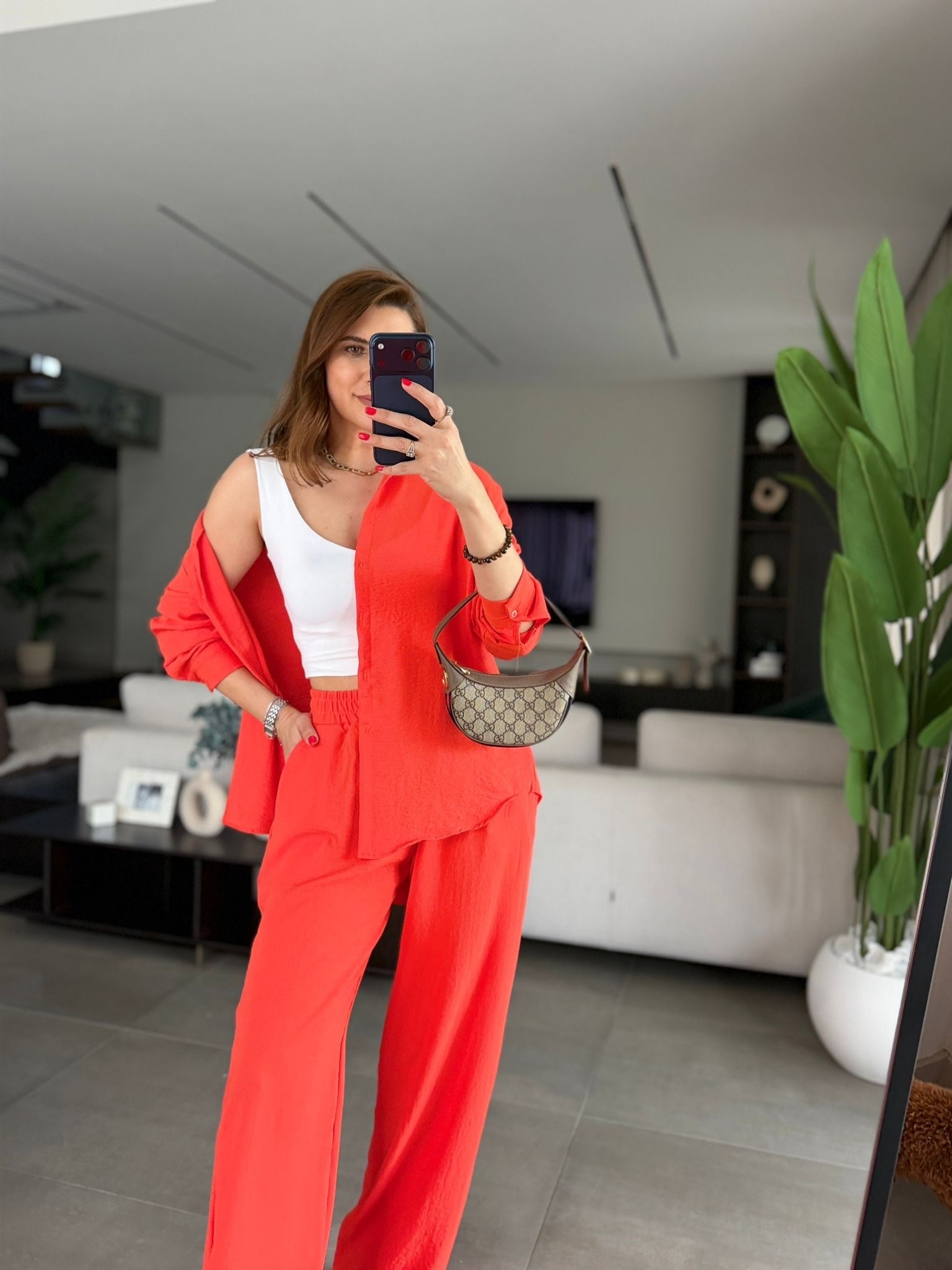 Nar Çiçeği Ayrobin Gömlek Takım