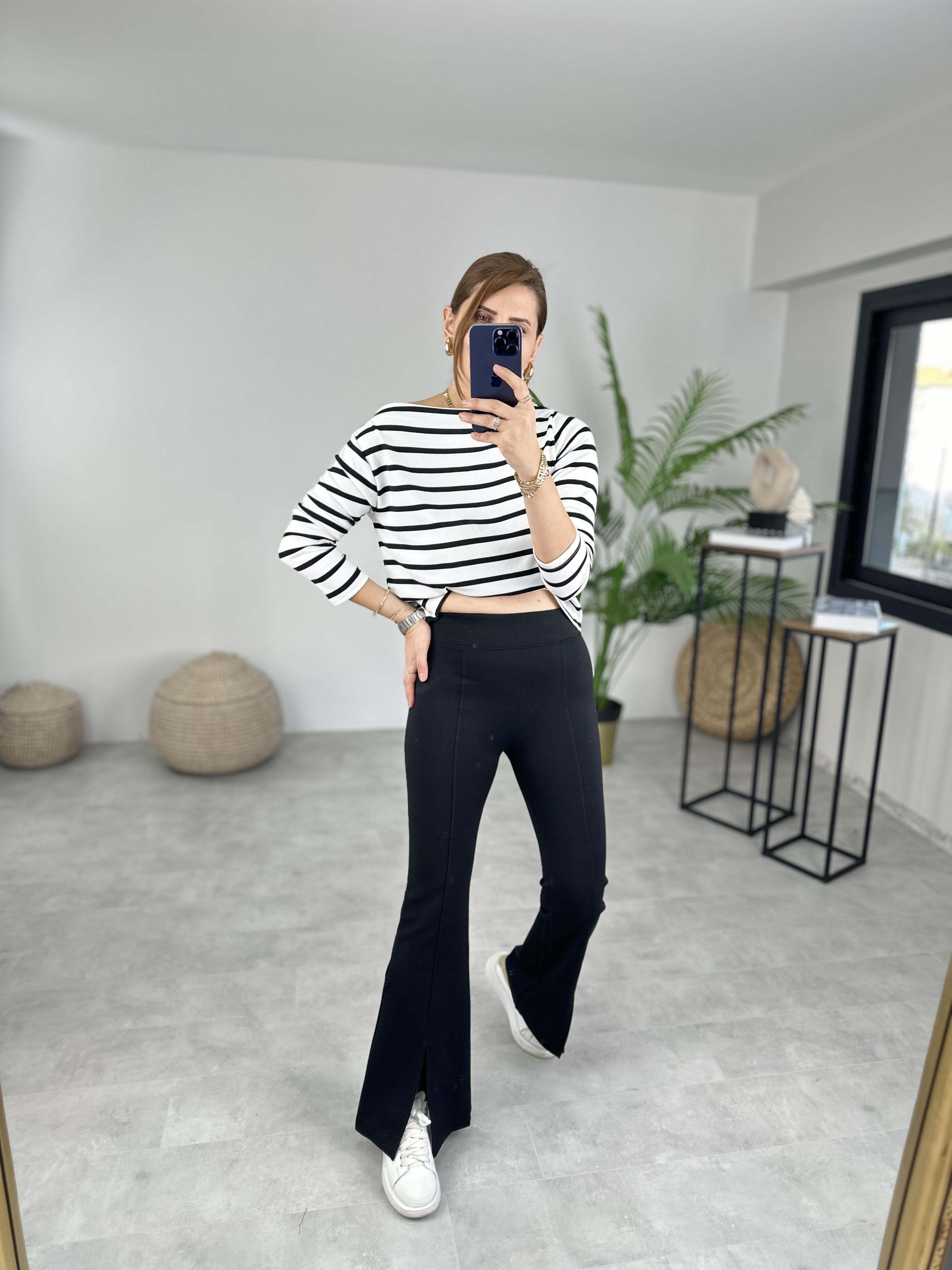 Paça Yırtmaç Detalı İspanyol Pantolon