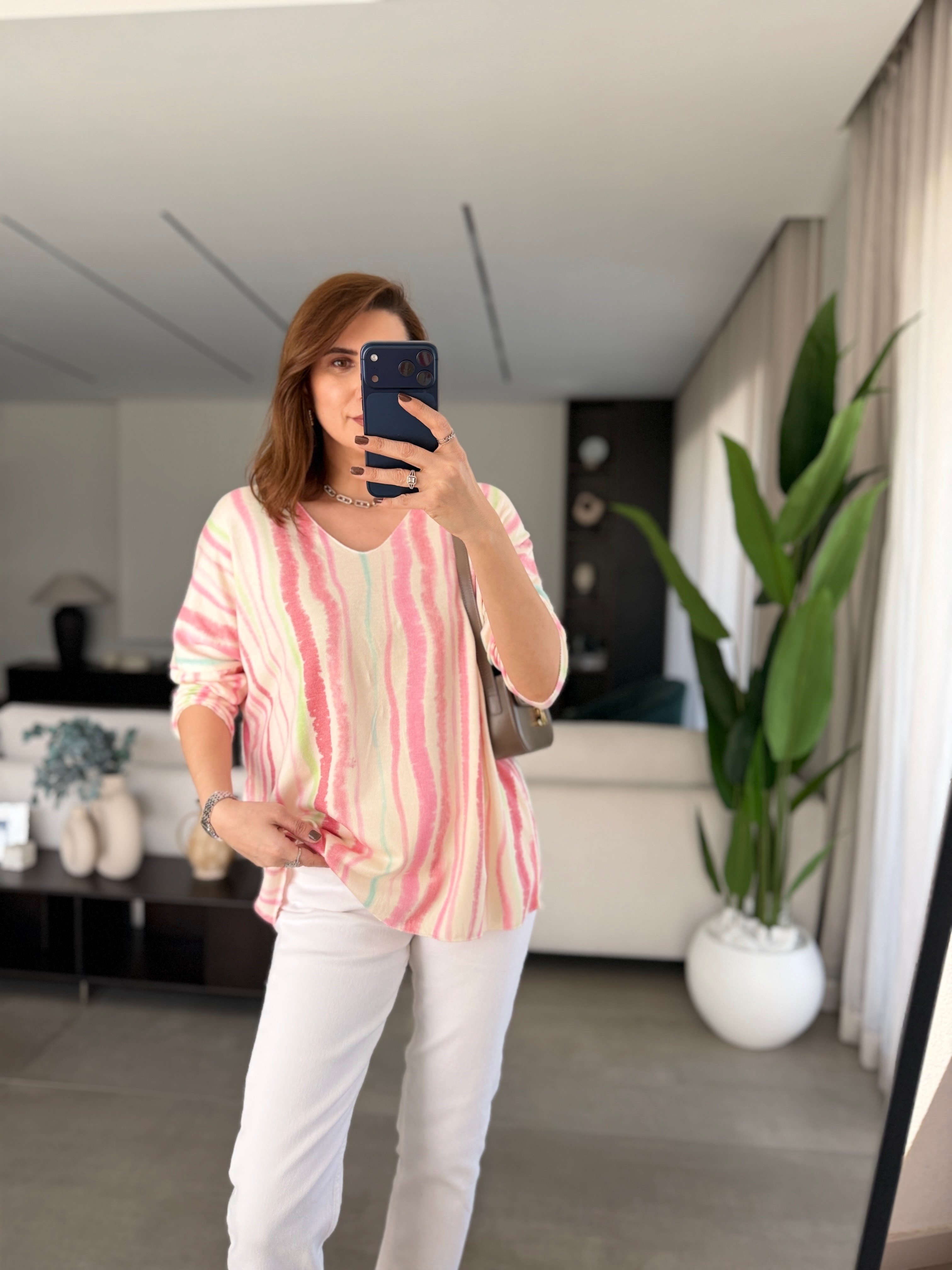 Pembe Batik Desen Büyük Beden Bluz