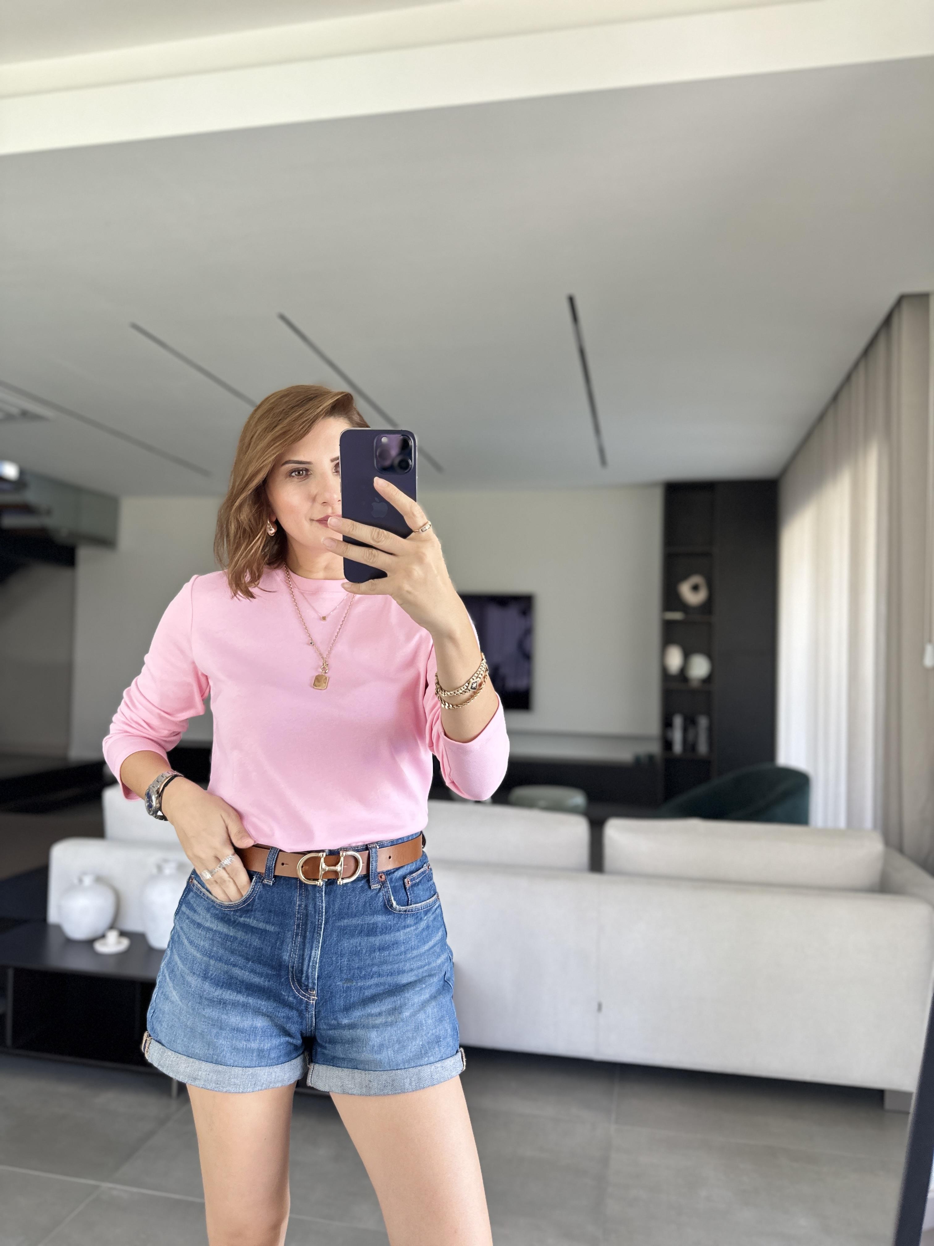 Pembe Bisiklet Yaka Mas Sweat