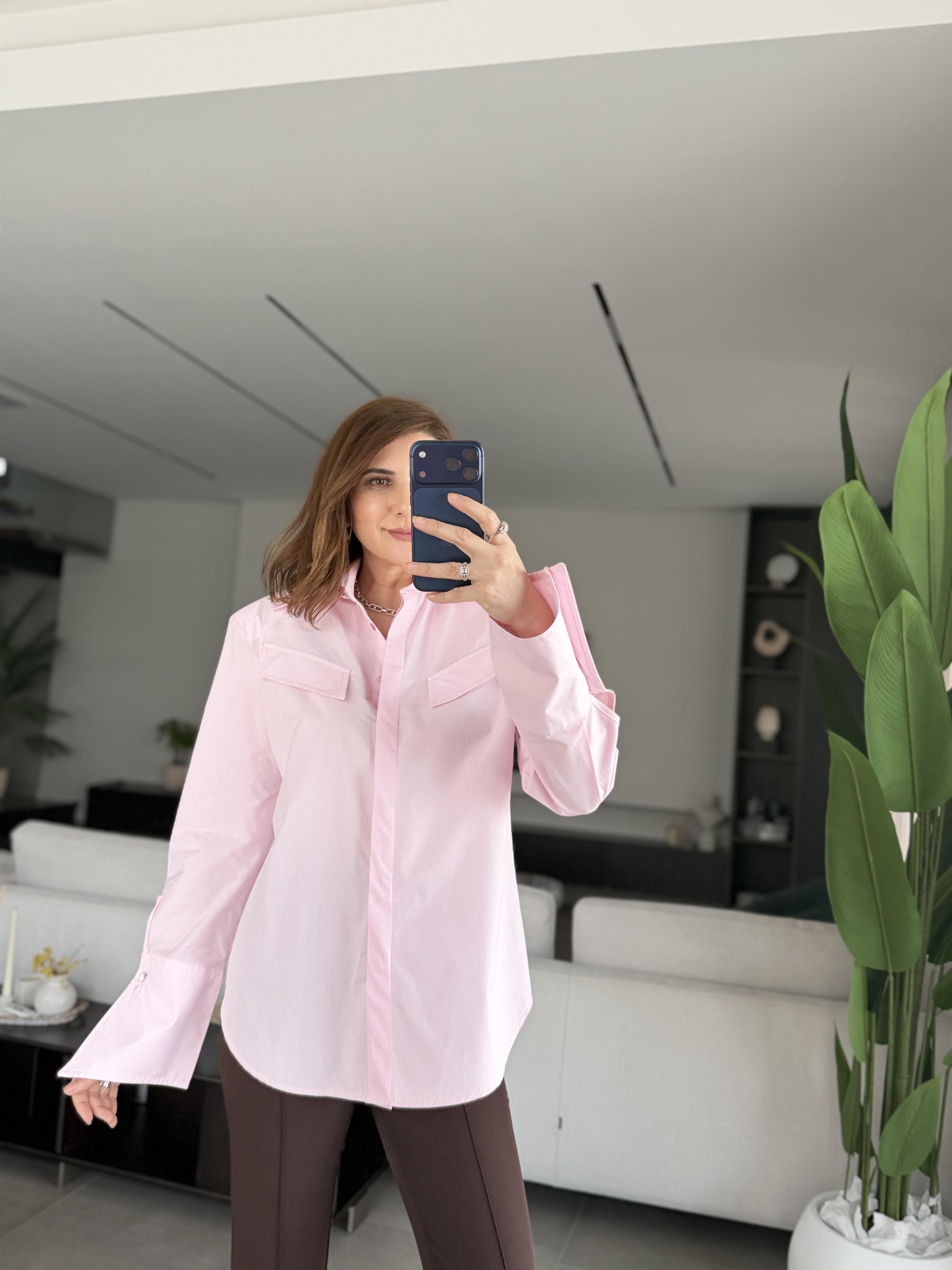 Pembe Cep Görünümlü Vatkalı Gömlek