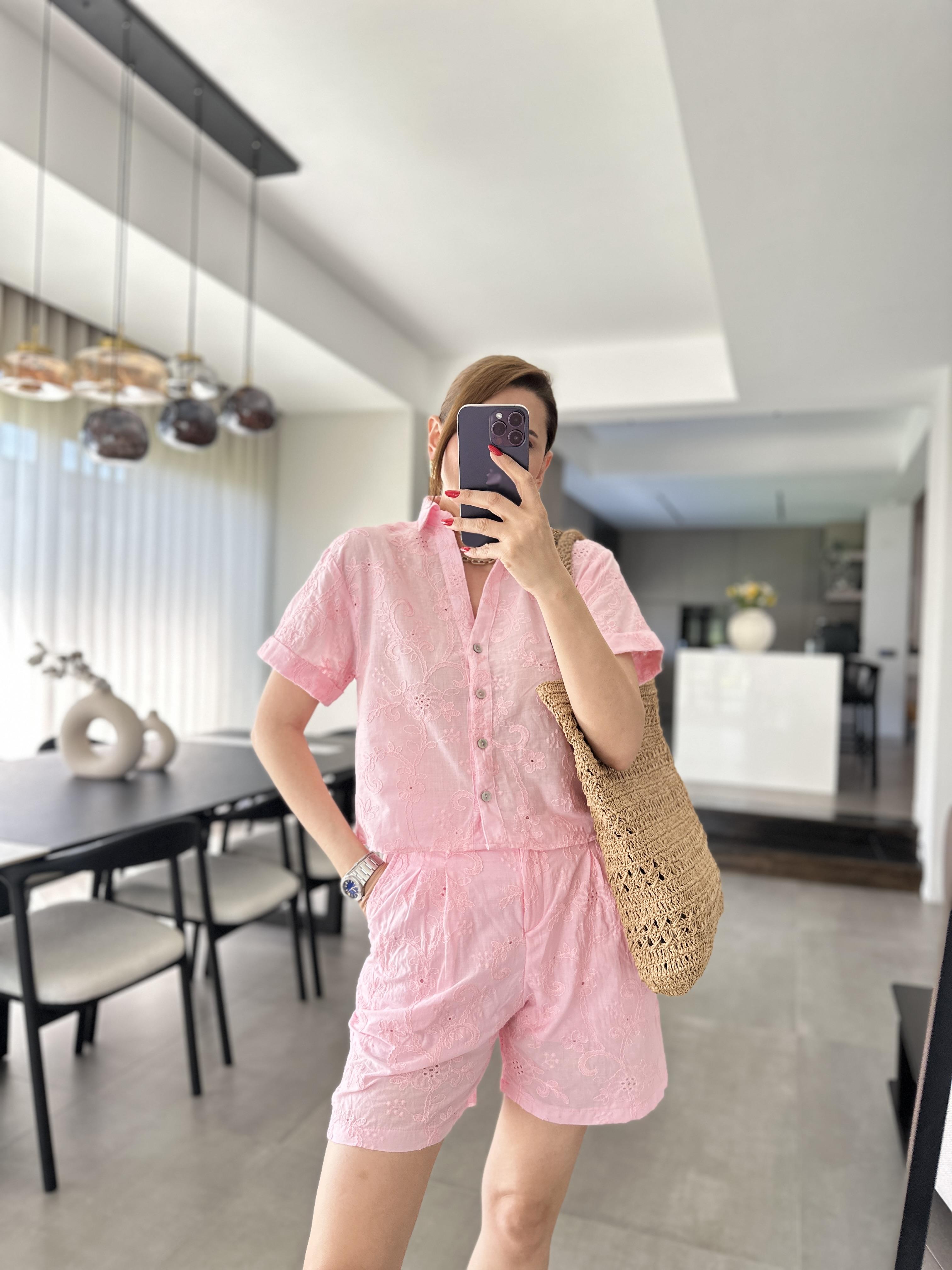 Pembe Desenli Şort Takım