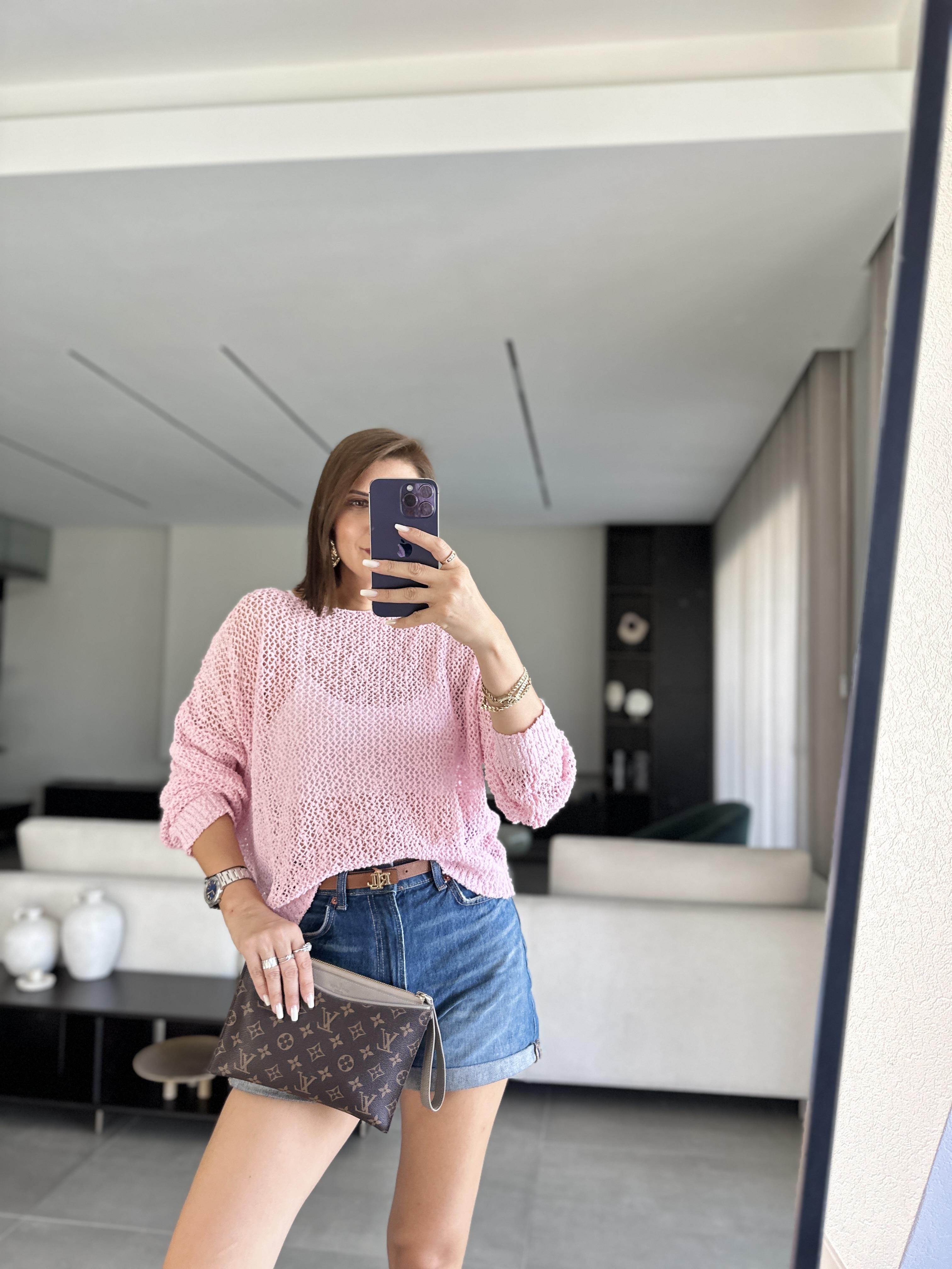 Pembe File Kayık Yaka Bluz