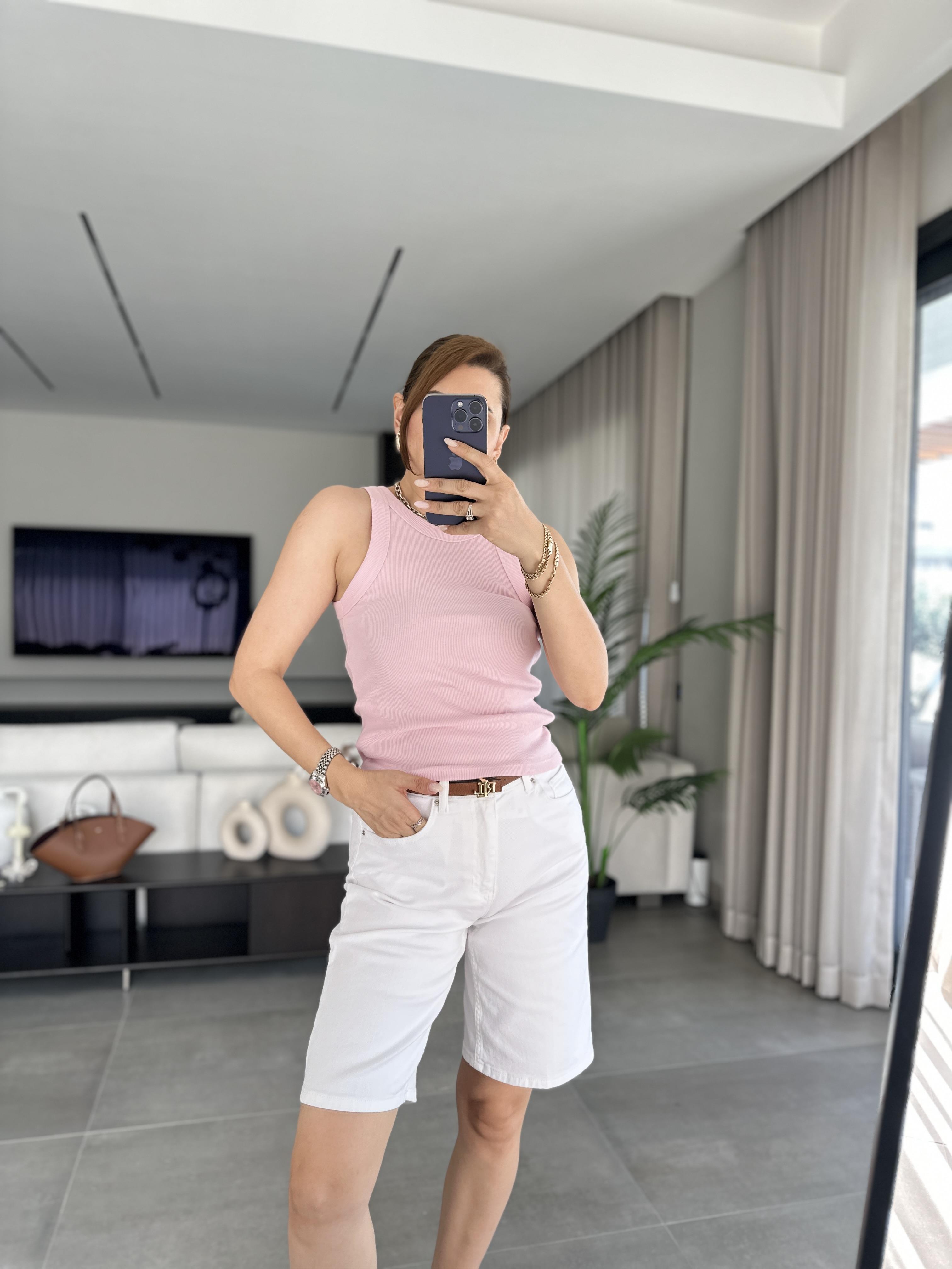 Pembe Fitilli Bisiklet Yaka Atlet