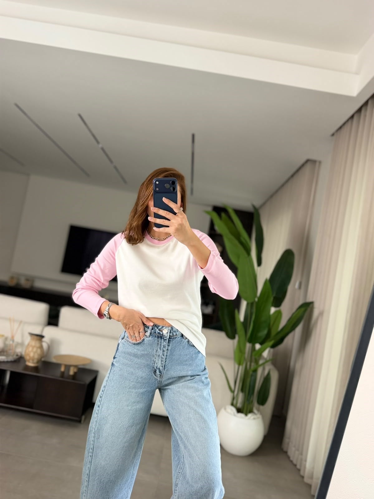 Pembe İki Renk Reglan Sweat