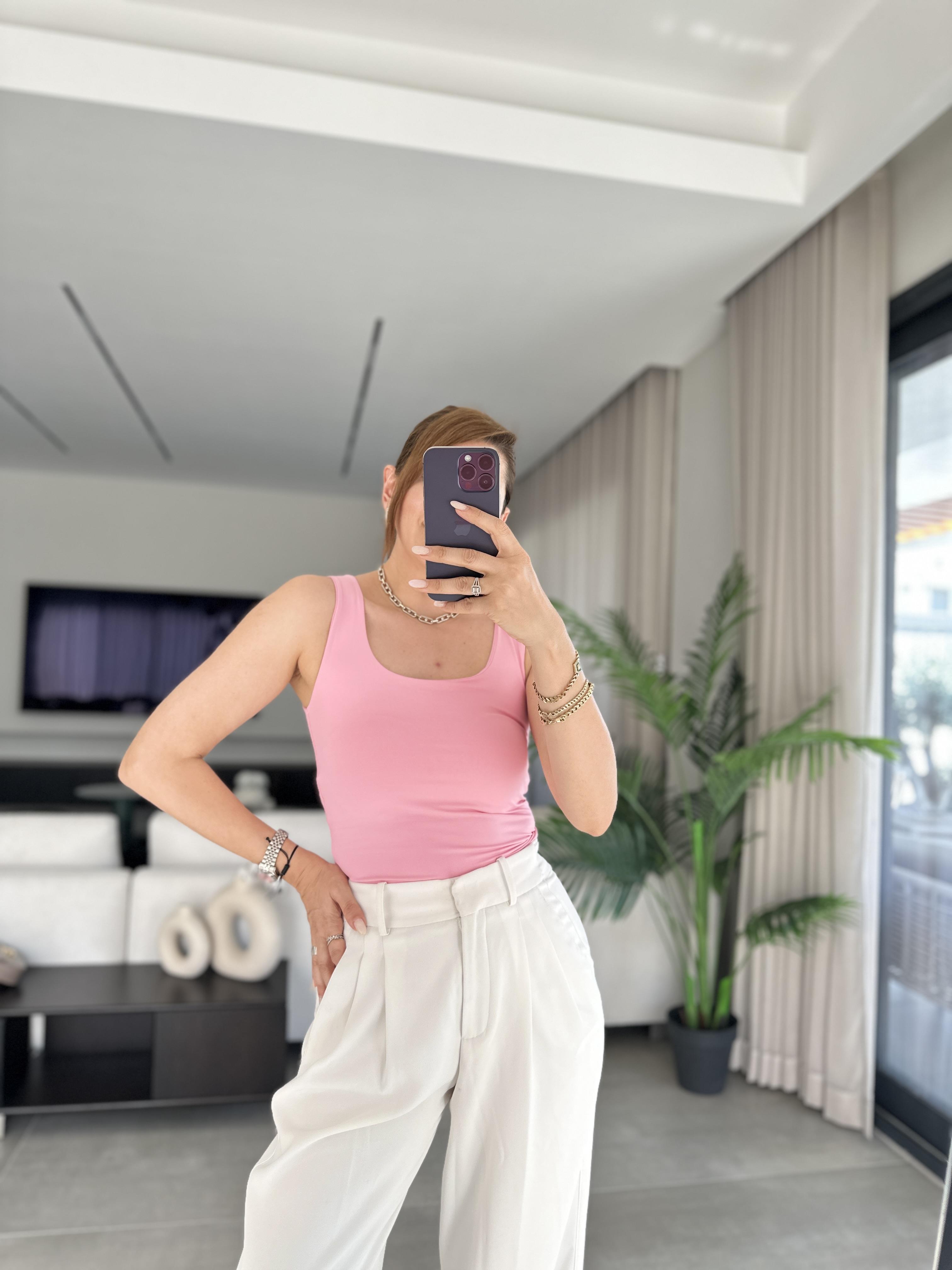 Pembe Kalın Askı Kare Yaka Atlet