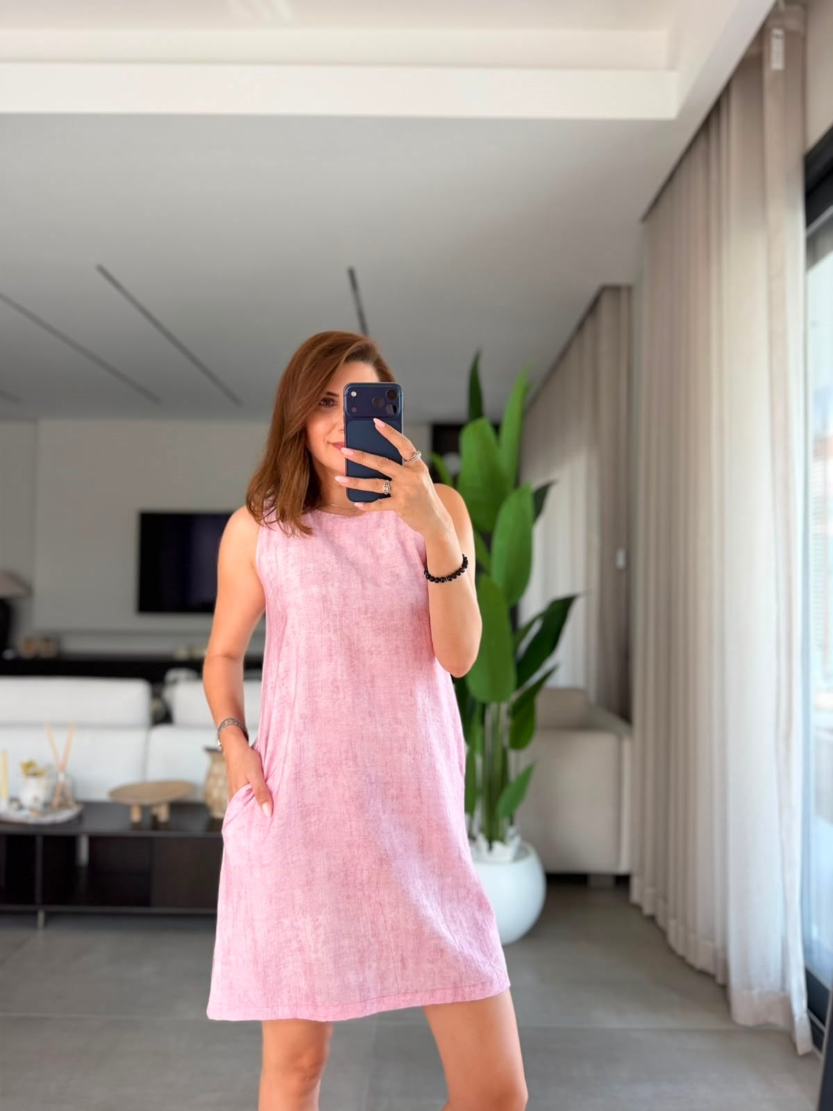Pembe Lina Kolsuz Elbise