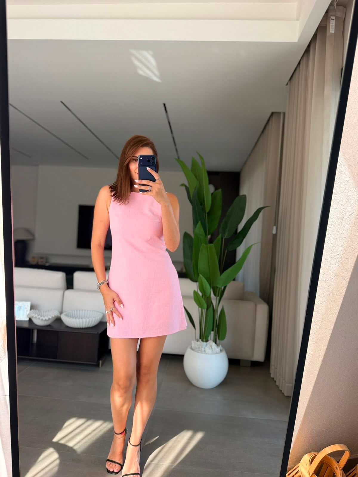 Pembe  Mini Keten Elbise