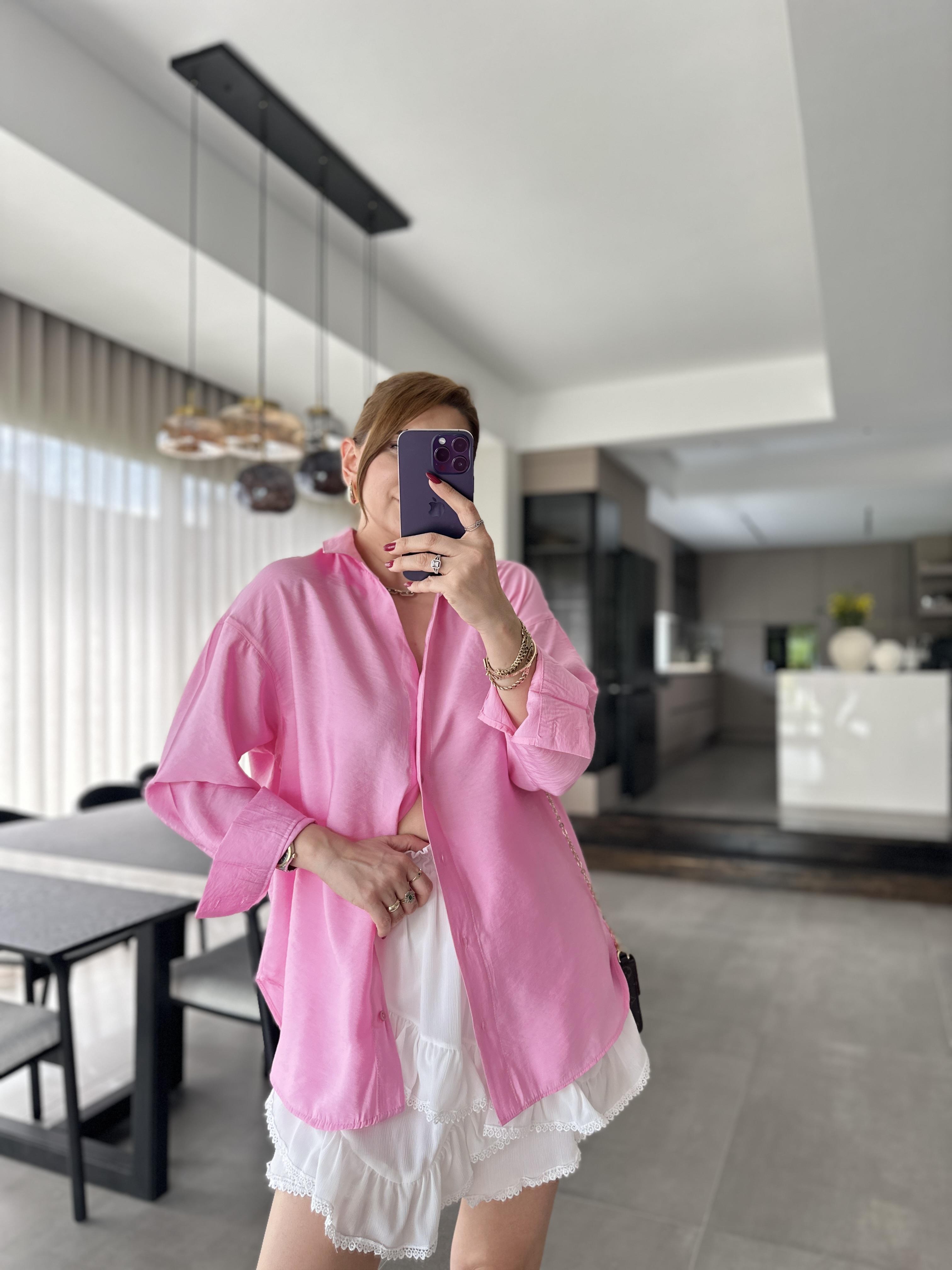 Pembe Modal Oversize Gömlek
