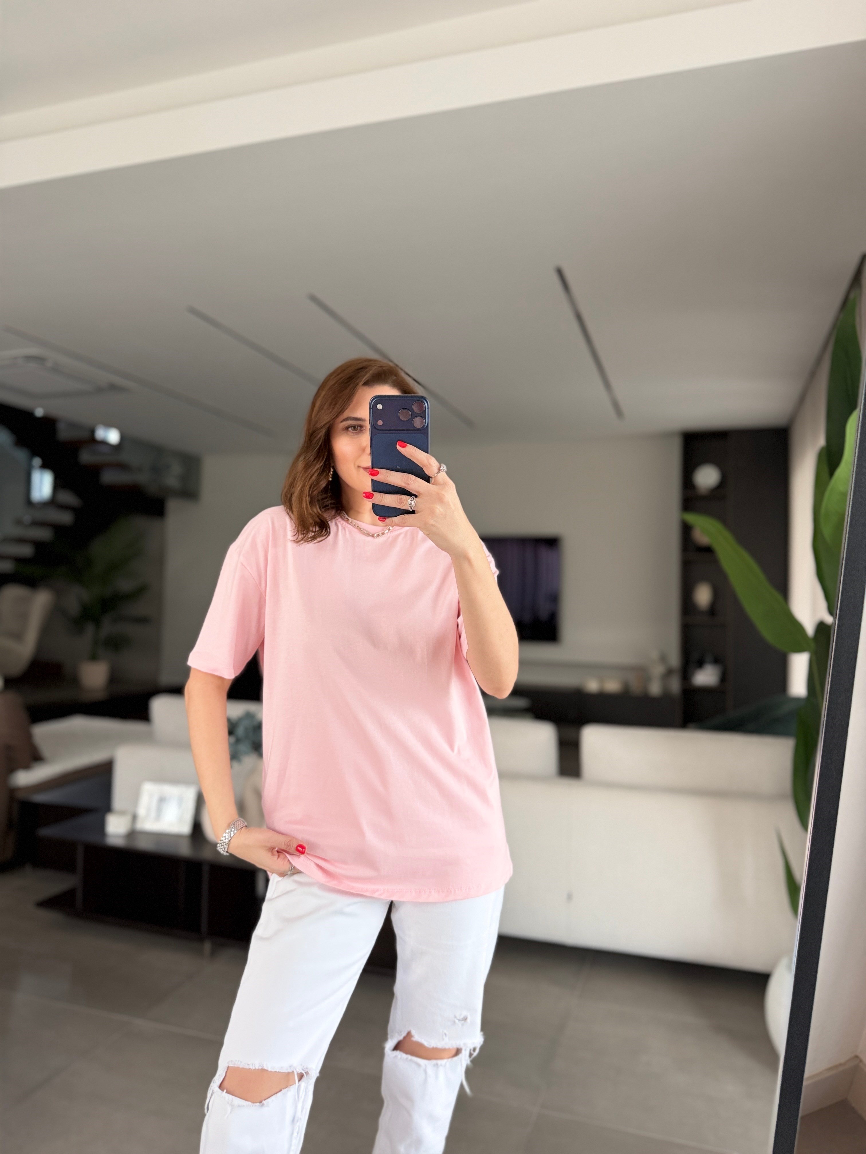 Pembe Oversize Basic T-shirt