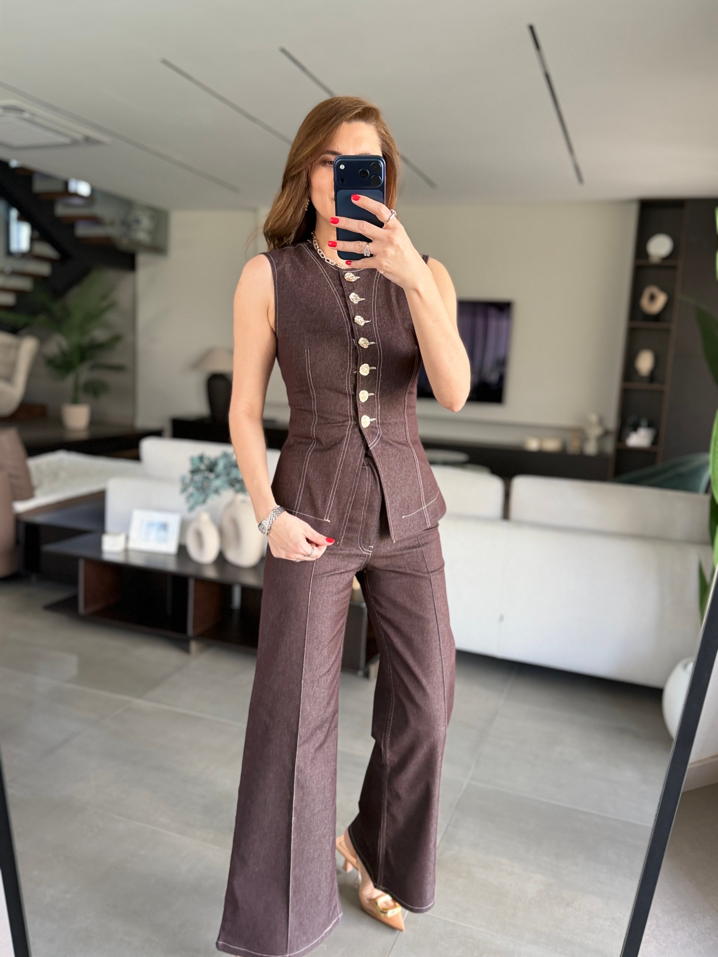 Pensli Denim Yelek Takım