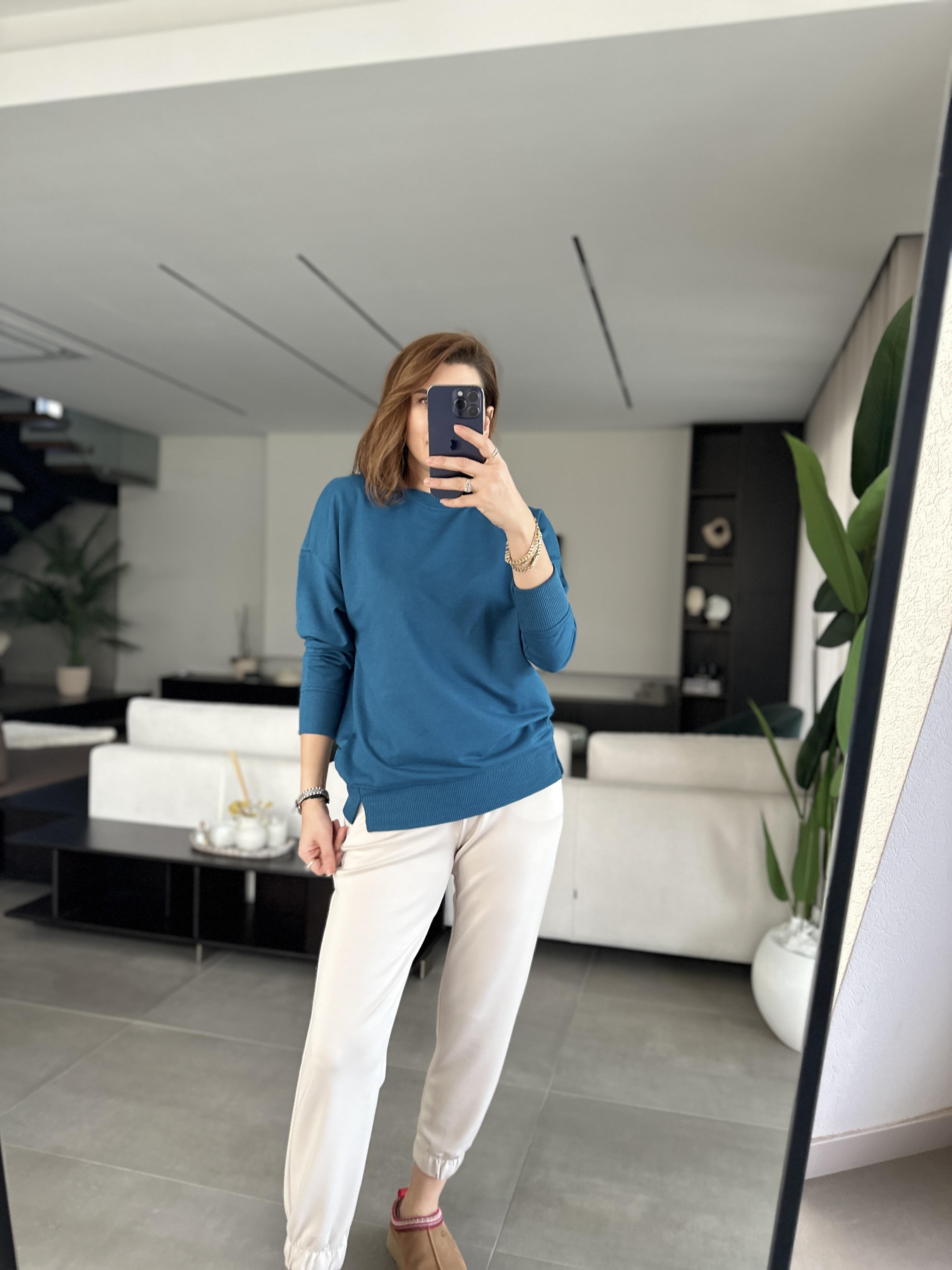 Petrol Basic Bisiklet Yaka Sweat